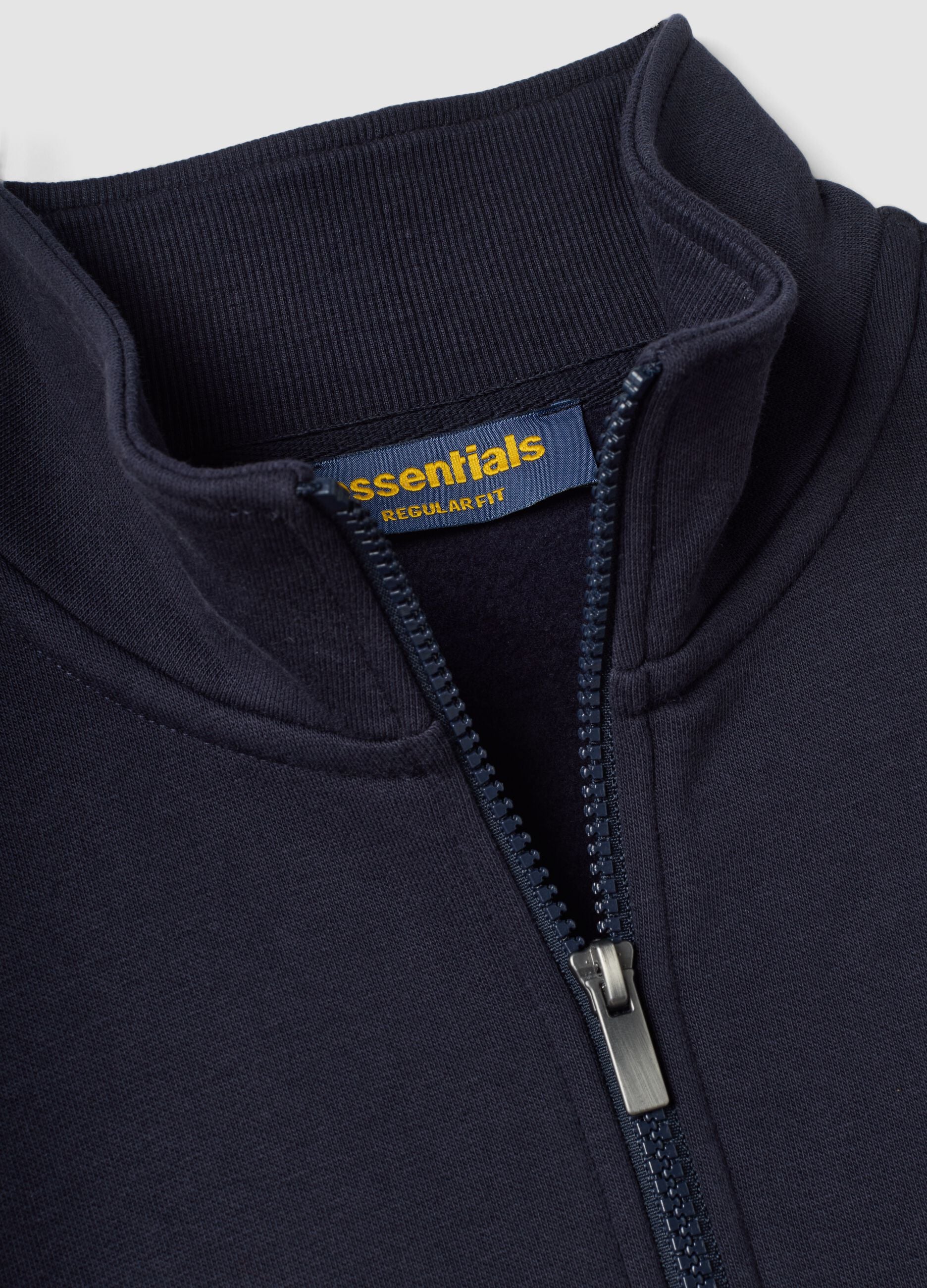 Blue cotton-blend half-zip sweatshirt with crew neck