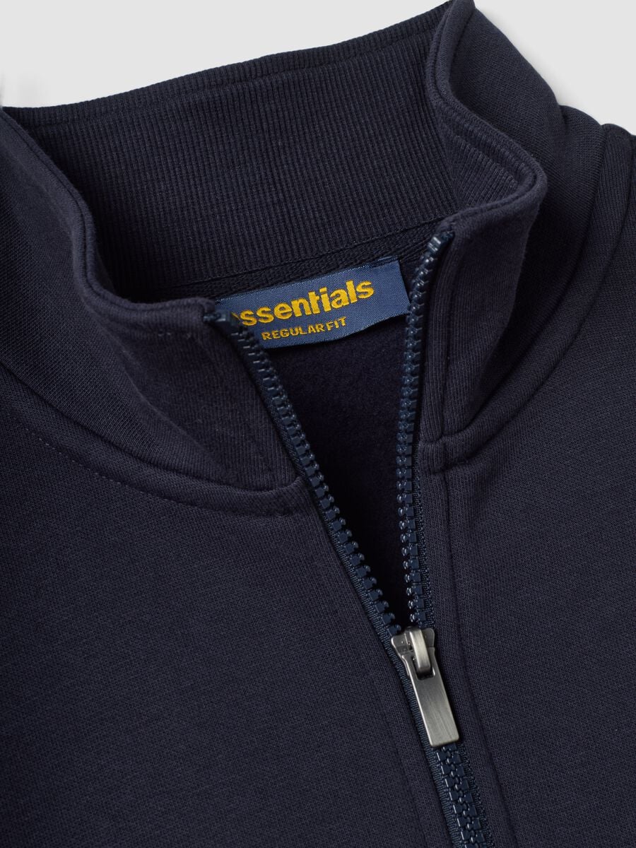 Blue cotton-blend half-zip sweatshirt with crew neck_1
