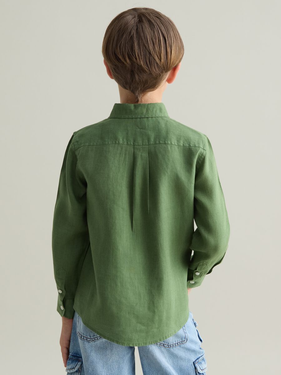 Green linen shirt with logo embroidery_2