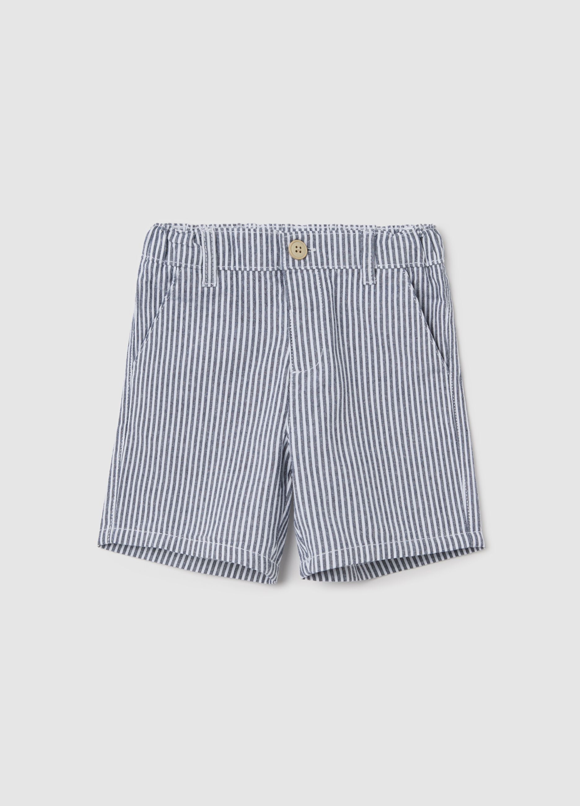 Shorts a righe bianche e blu in cotone