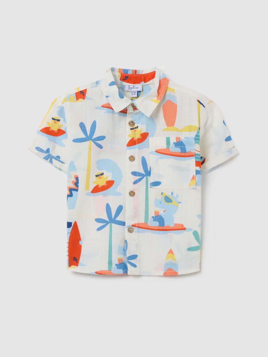 Boys’ short-sleeved multicoloured shirt in 100% cotton with regular fit_0