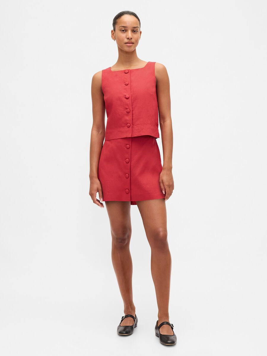Red linen-blend skirt regular fit_0