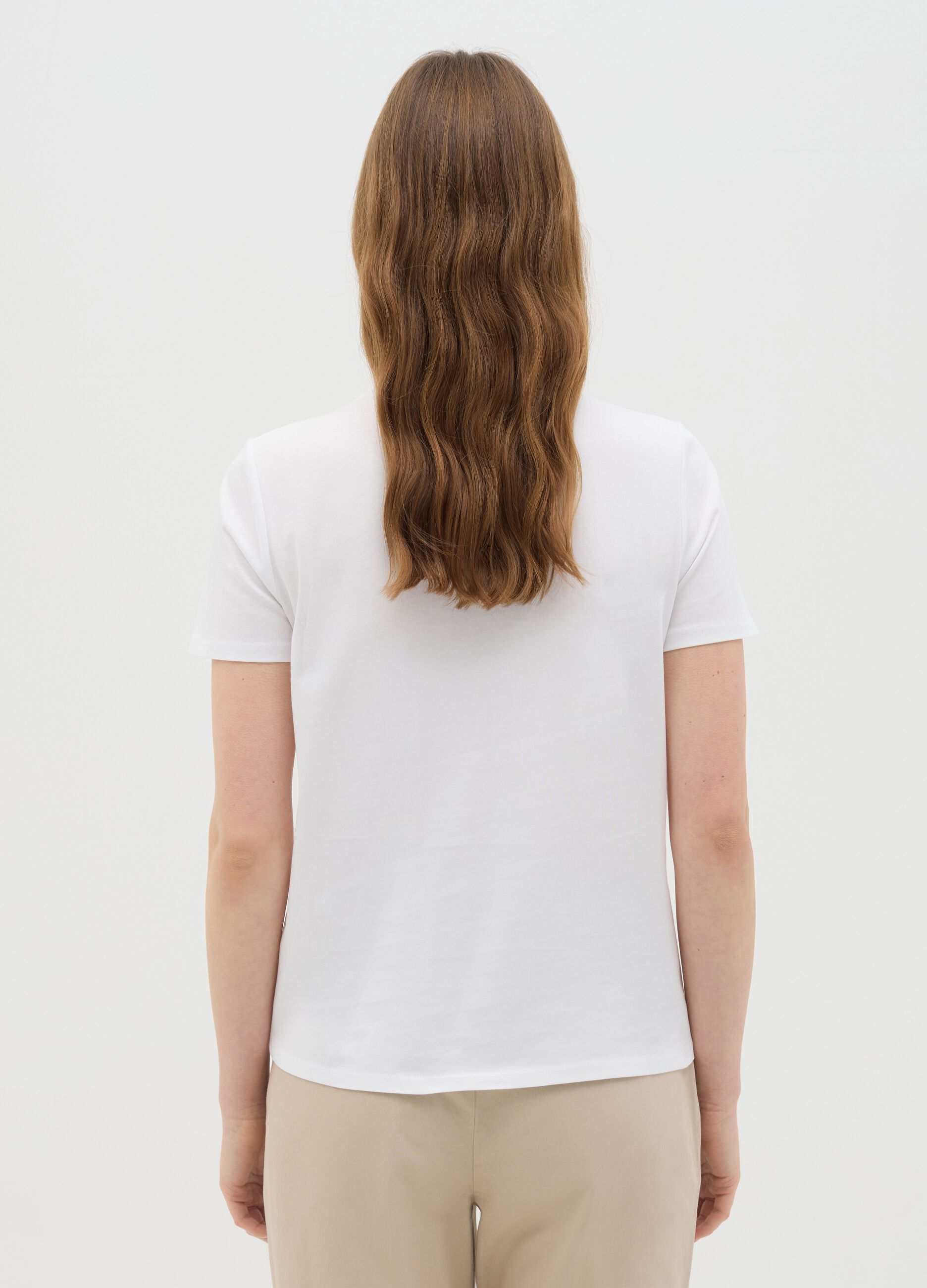 Women's pure cotton white regular fit T-shirt with embroidery