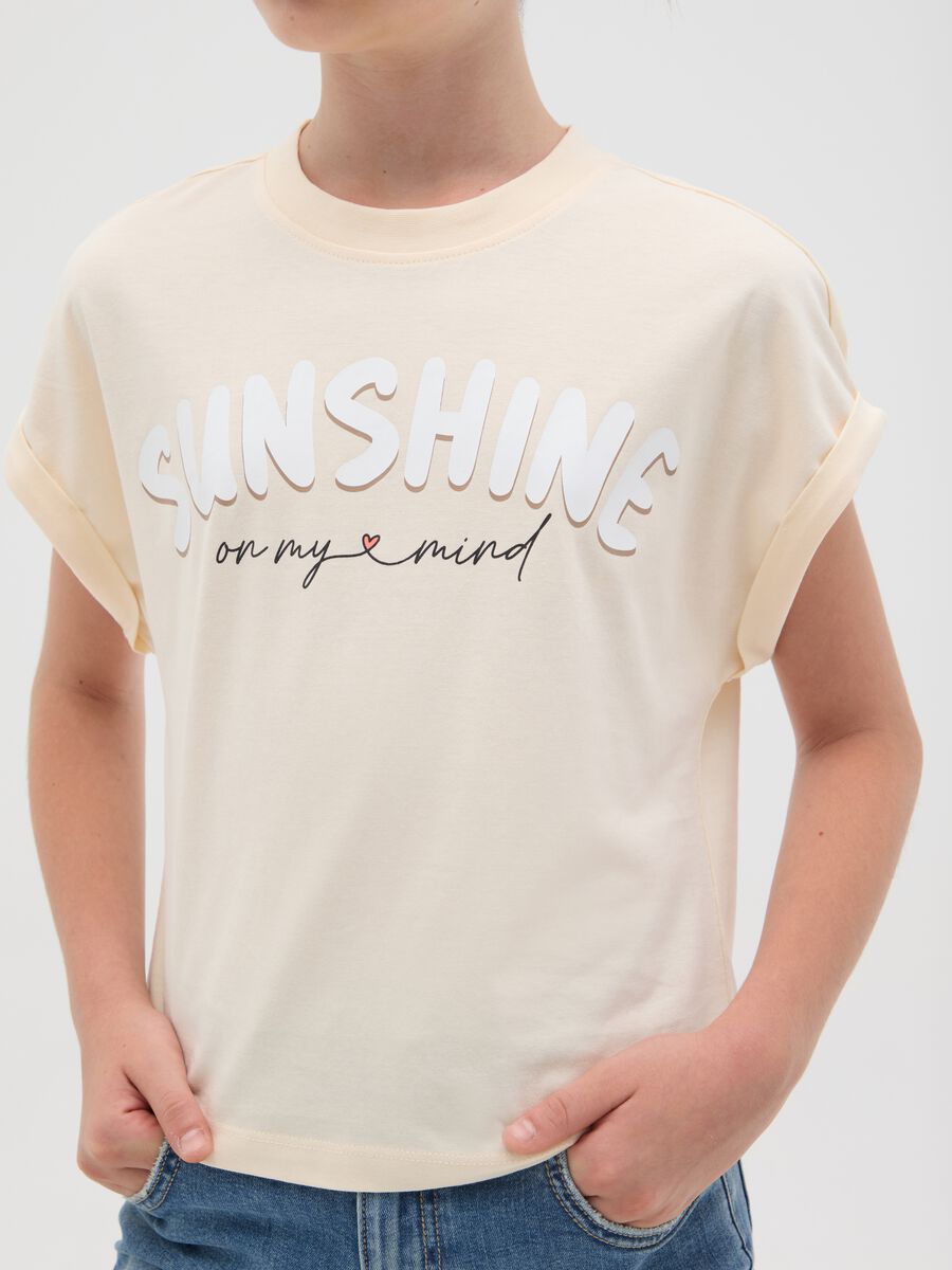 T-shirt da ragazze in puro cotone beige boxy fit_2