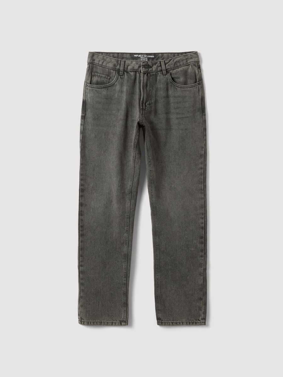 Grey regular-fit jeans in a cotton, lyocell and viscose blend_0