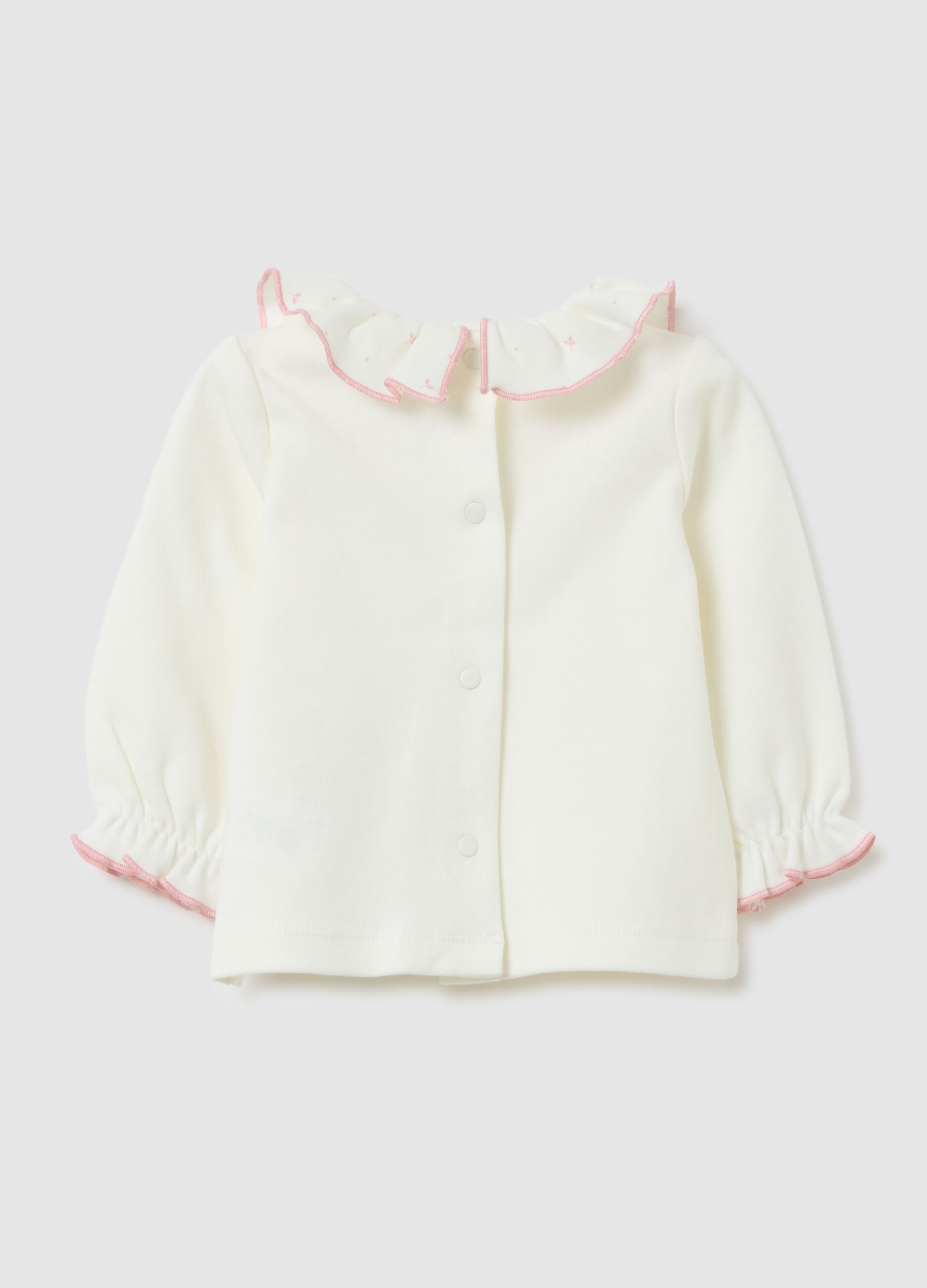White regular fit pure cotton girl's sweatshirt with teddy bear print