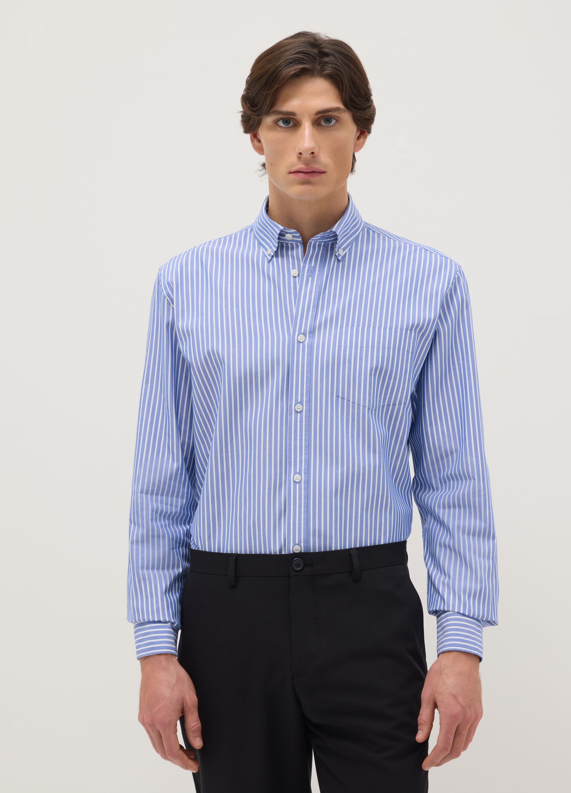 Multicolour striped cotton blend shirt with regular fit