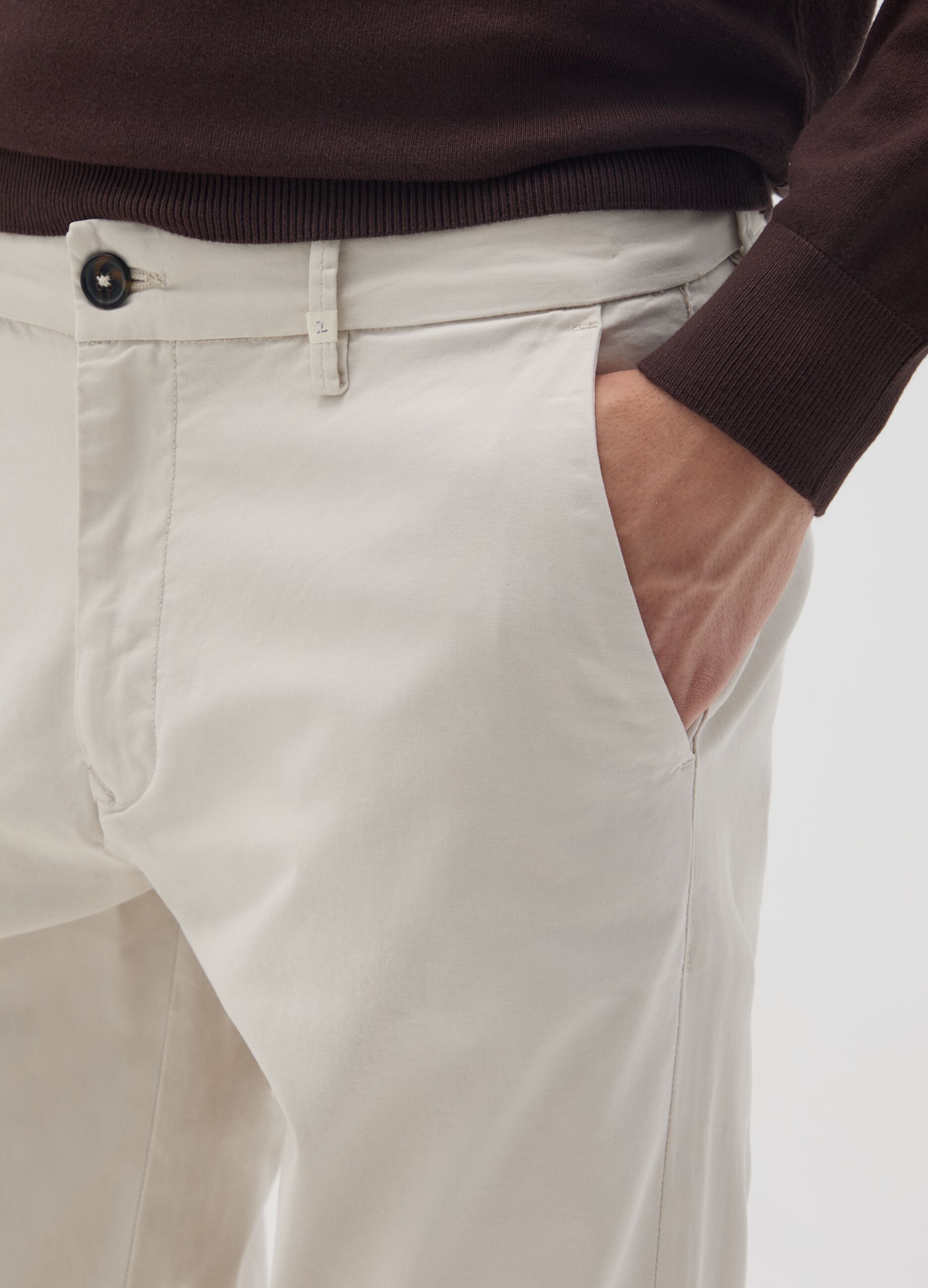 Slim fit beige cotton trousers