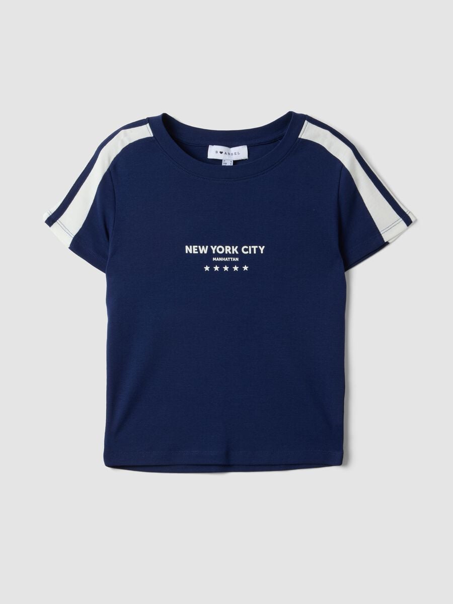 T-shirt blu in puro cotone con girocollo e stampa New York City_4
