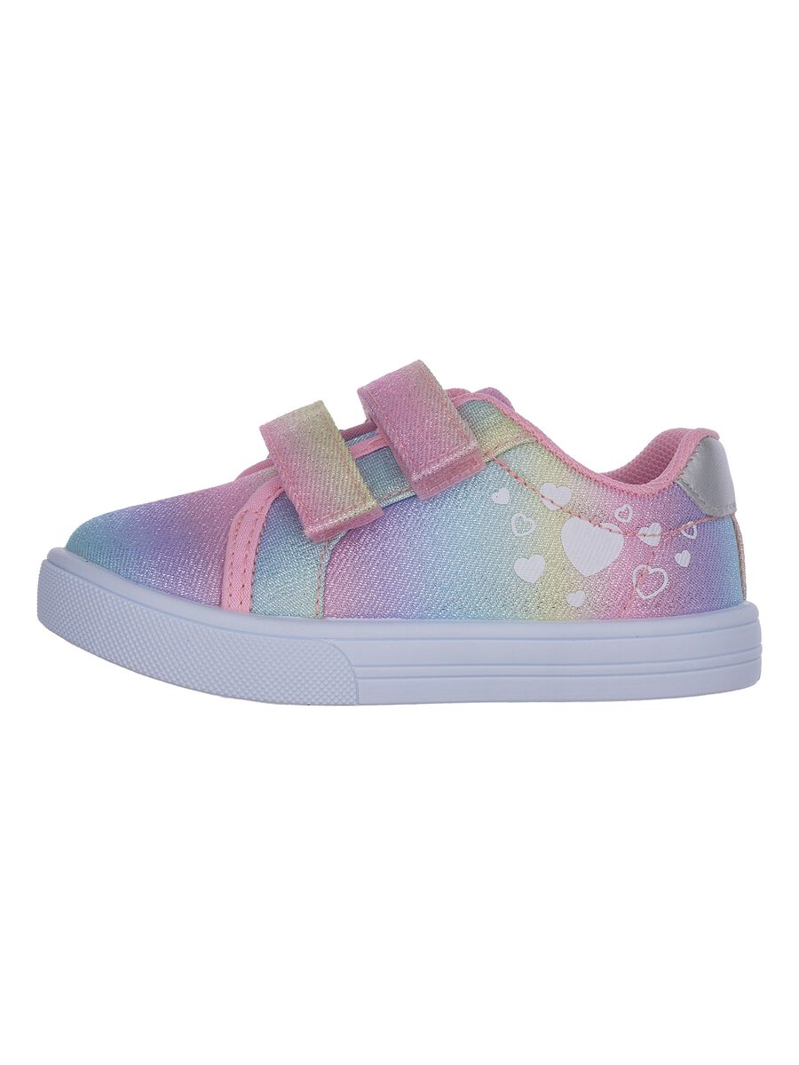 Sneakers multicolor da bambina con chiusura a strappo e motivo a cuori_0