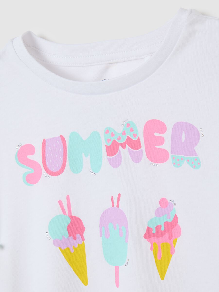 Girls' white cotton regular fit t-shirt with ice creams_3