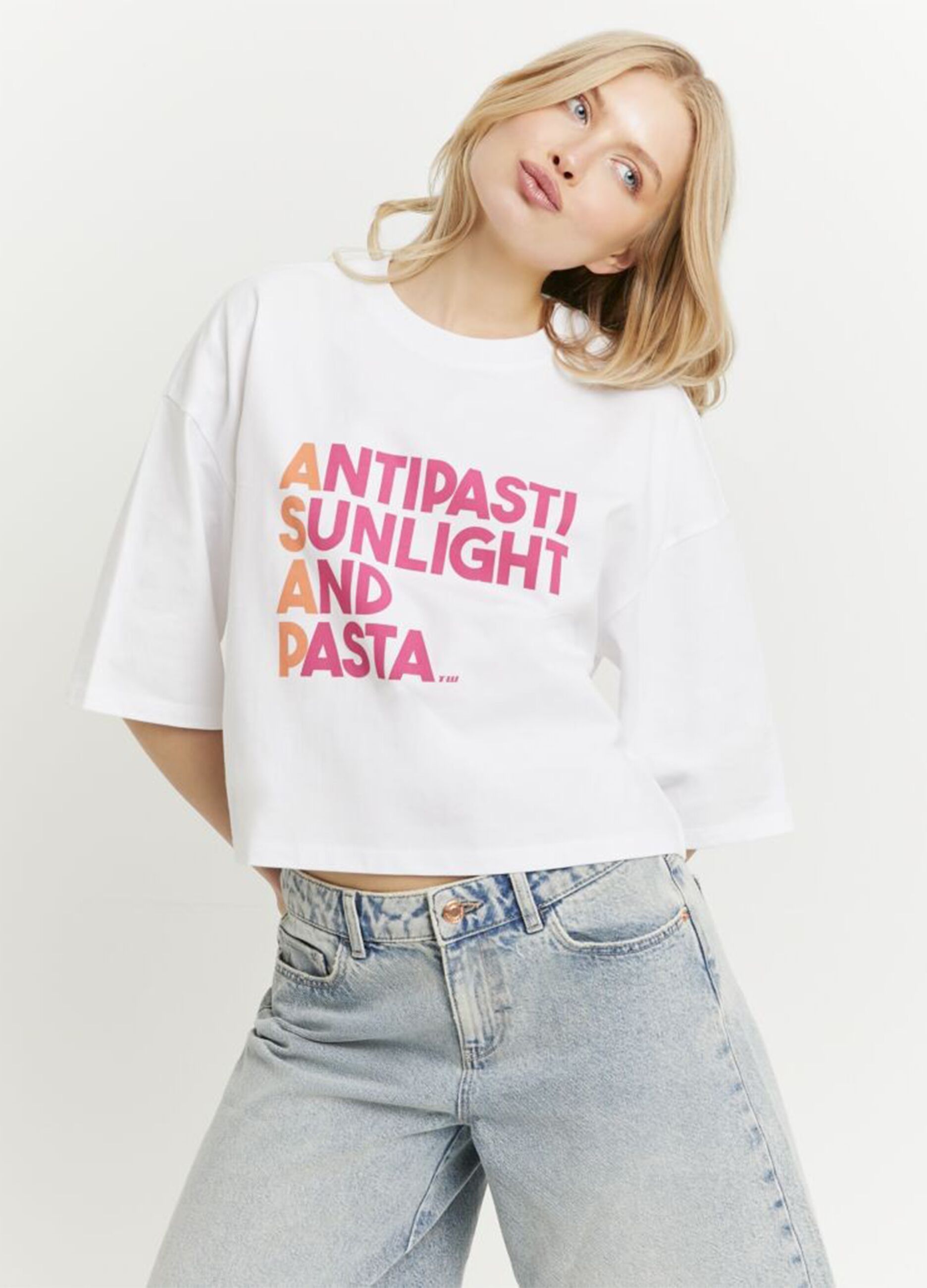 White pure cotton printed T-shirt