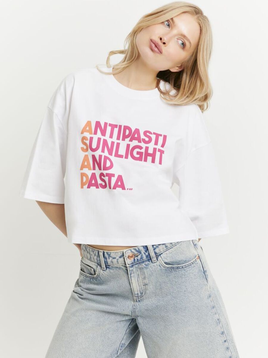 T-shirt bianca in puro cotone con stampa_0
