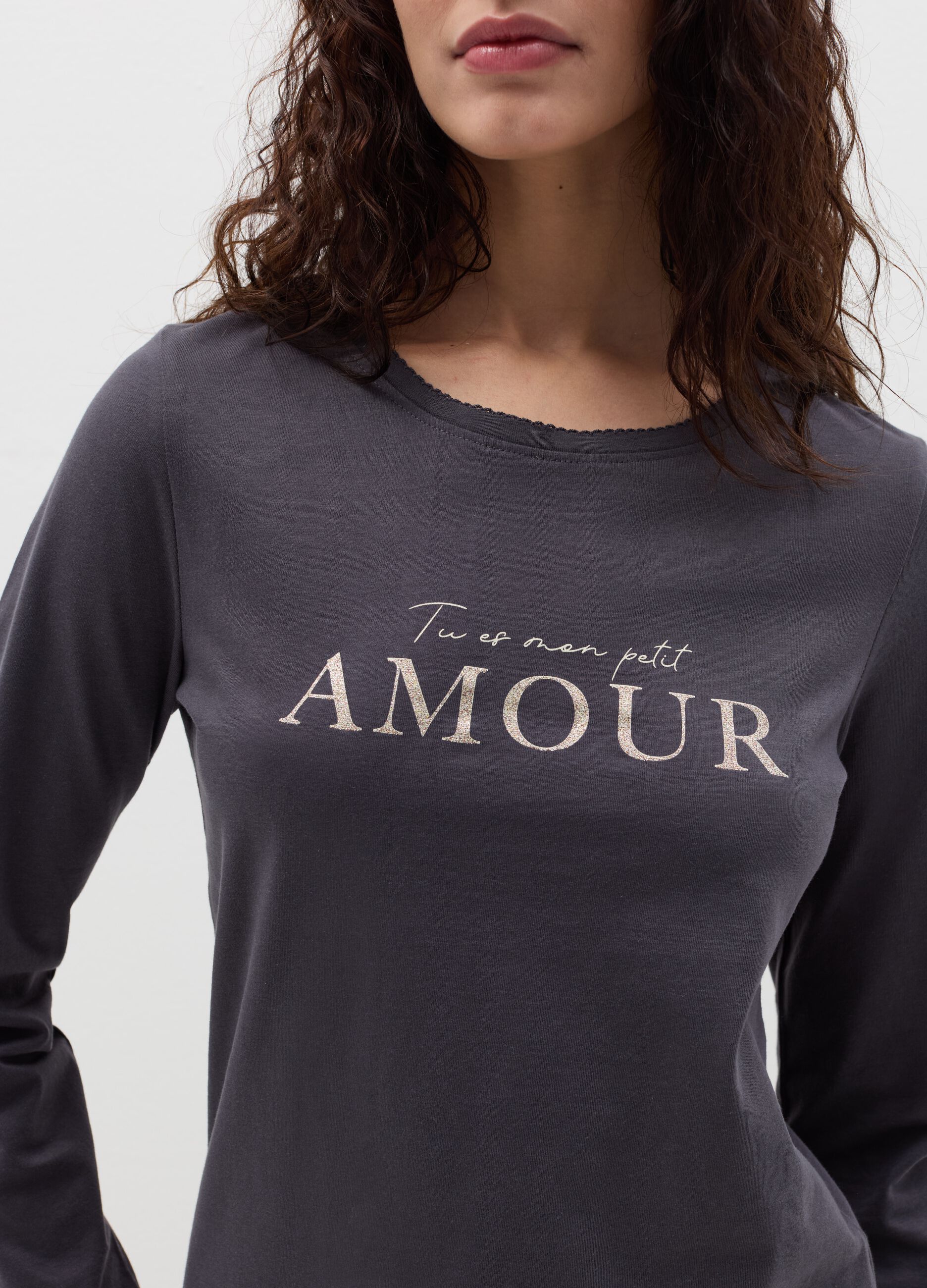 Top pigiama con stampa "Tu es mon petit amour"