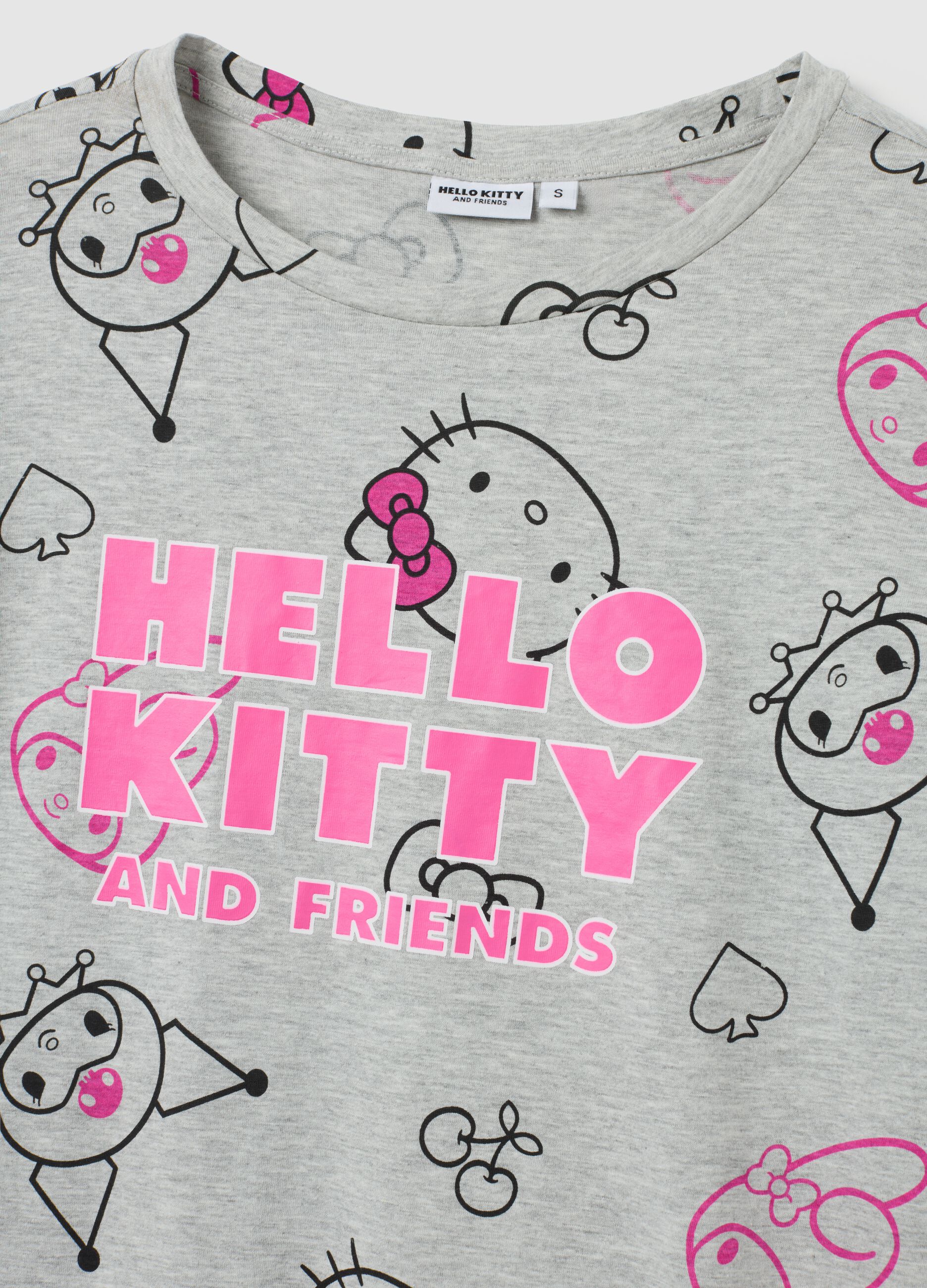 Women's grey cotton blend t-shirt regular fit with Hello Kitty print