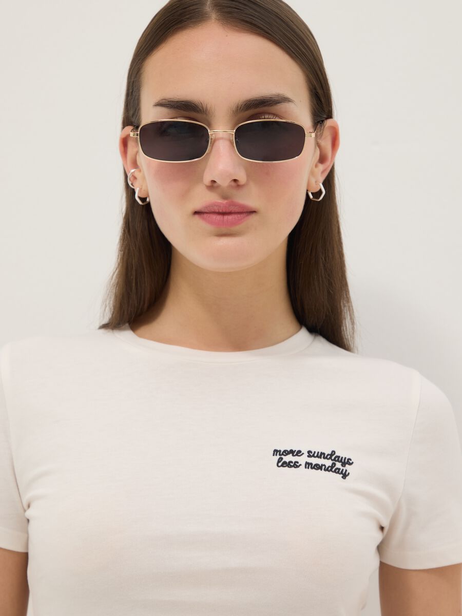 Slim fit white pure cotton T-shirt with writing_3