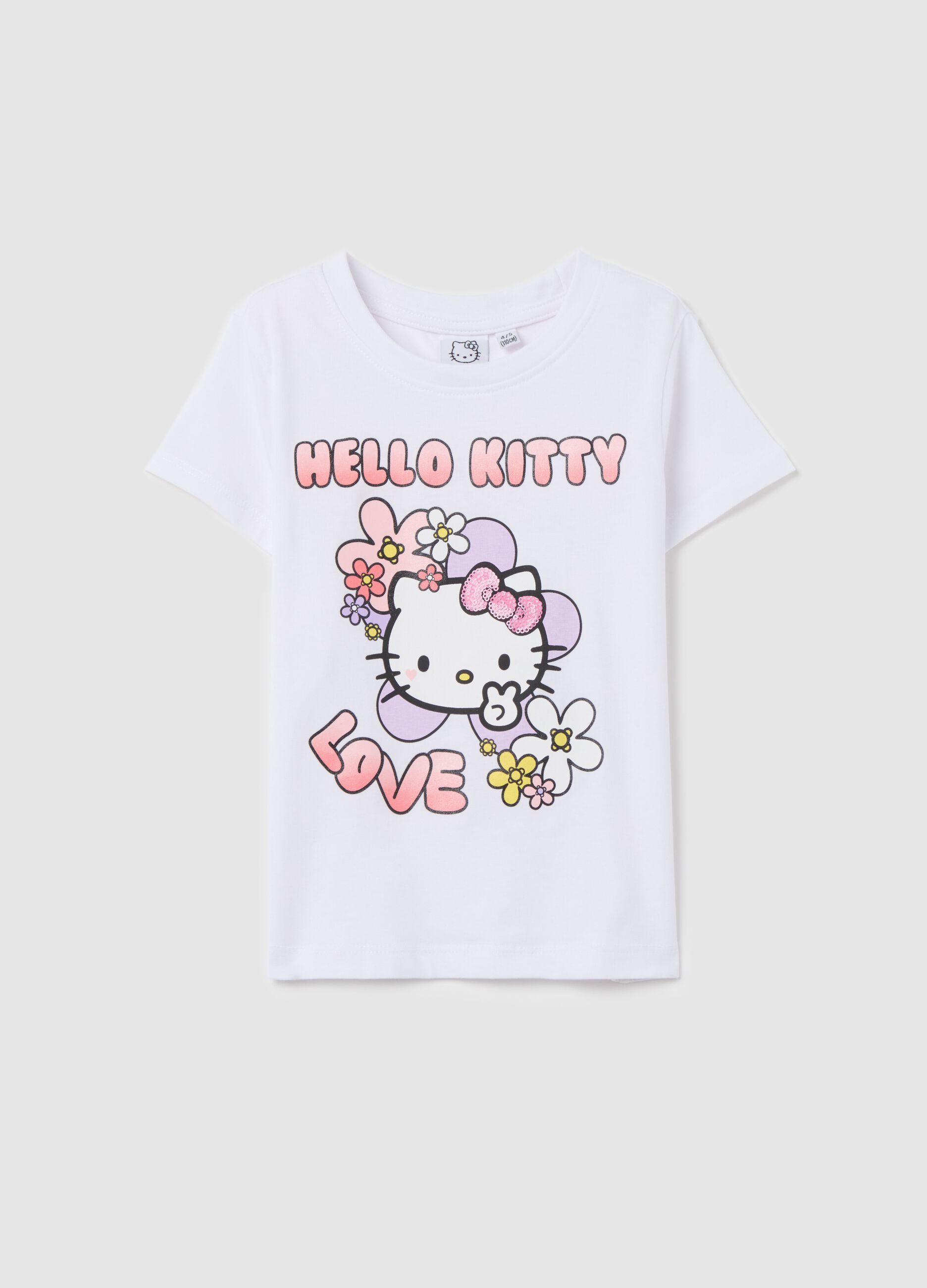 T-shirt con stampa Hello Kitty e paillettes