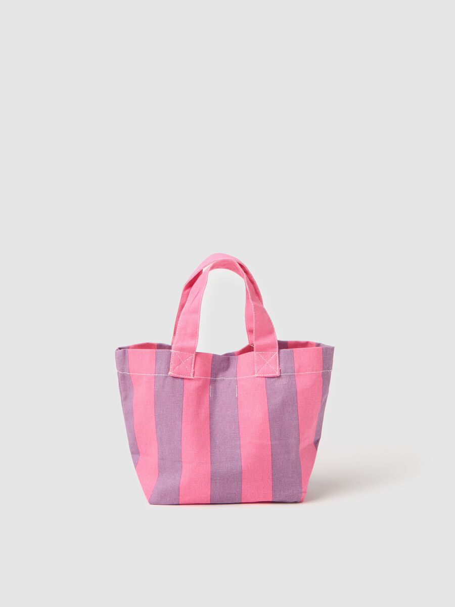 Pink and purple striped cotton beach bag_1