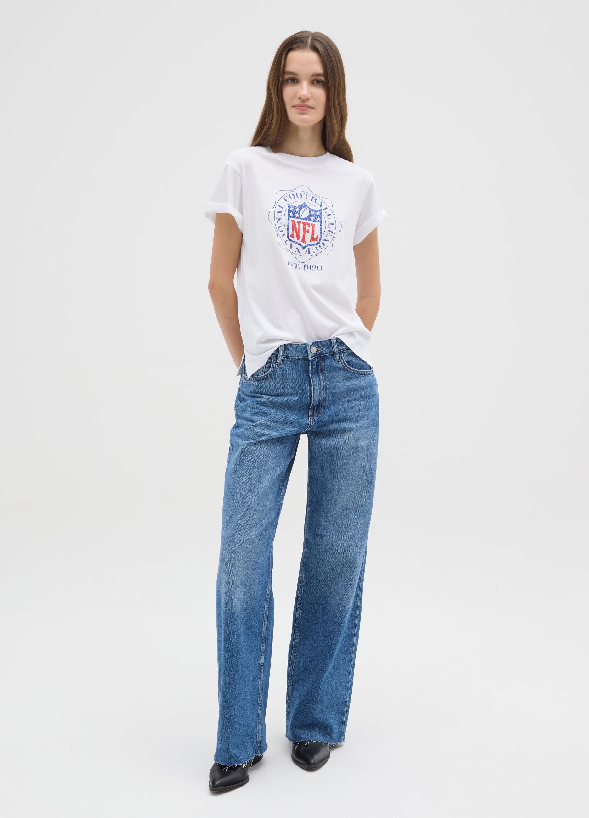 White NFL short sleeve T-shirt in pure cotton regular fit
