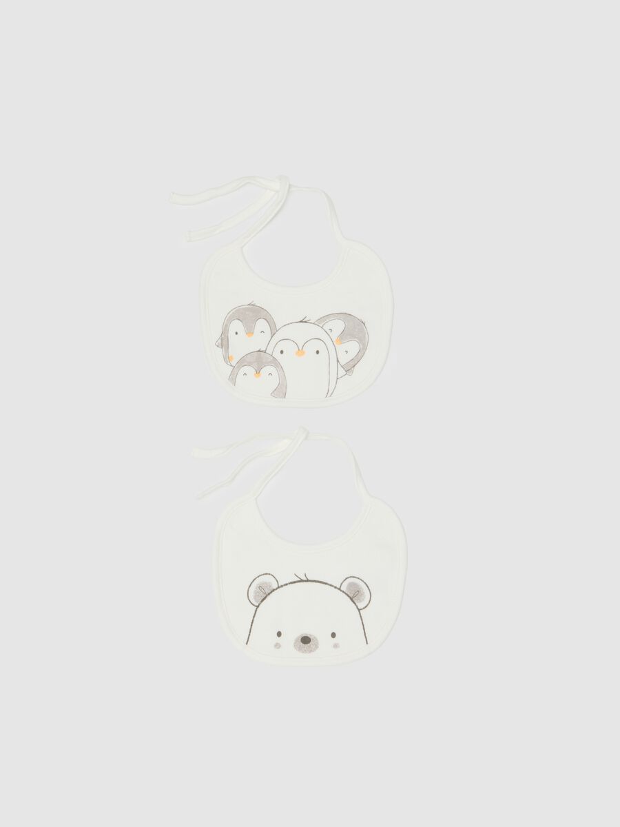 Twin pack of white cotton bibs with animal prints_0