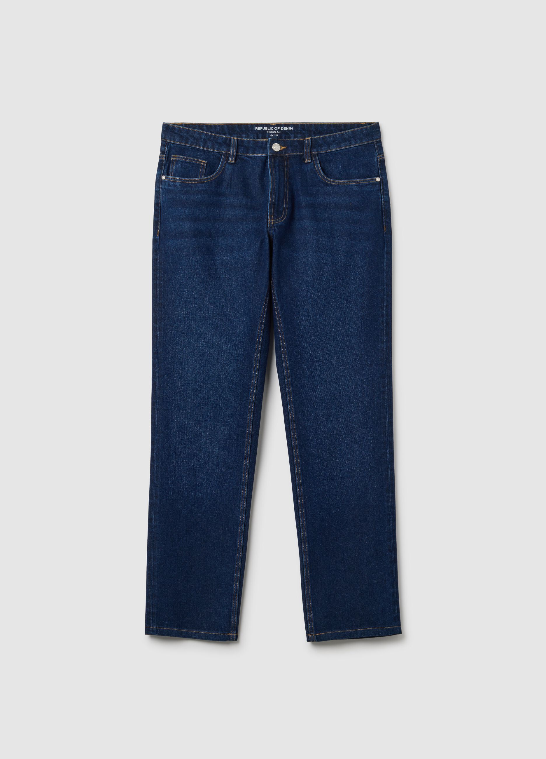 Blue cotton blend regular fit jeans