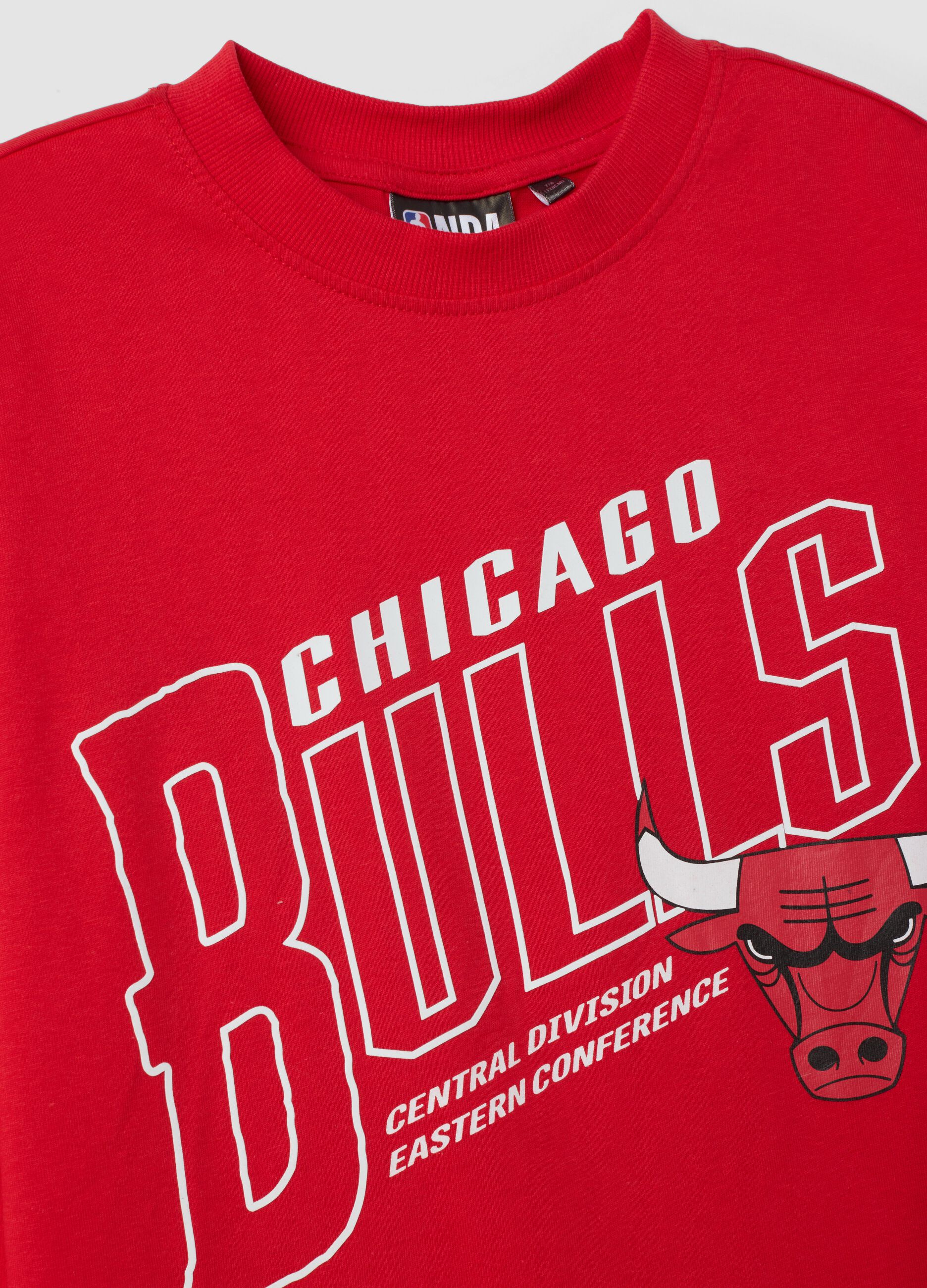 T-shirt rossa in puro cotone con stampa Chicago Bulls