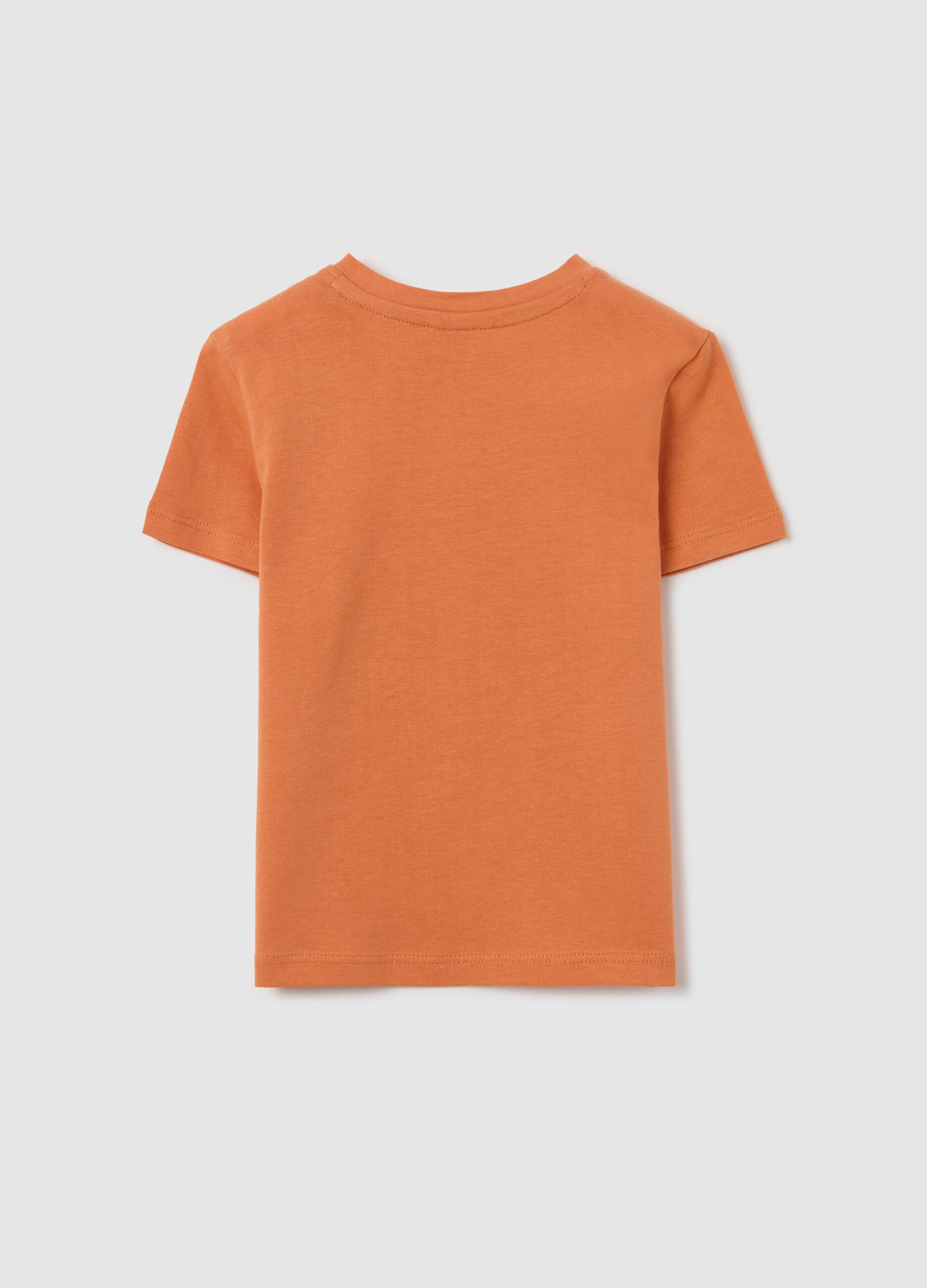 Orange cotton T-shirt with puppy print