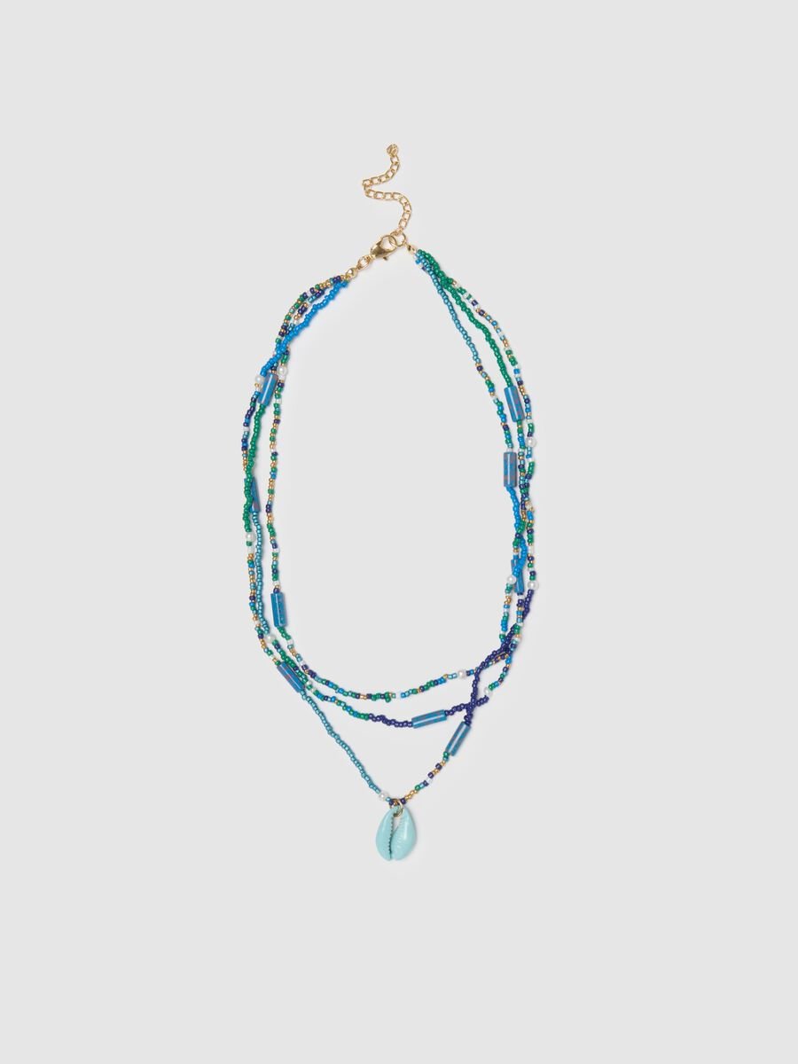Multi-strand necklace with beads and shell_0