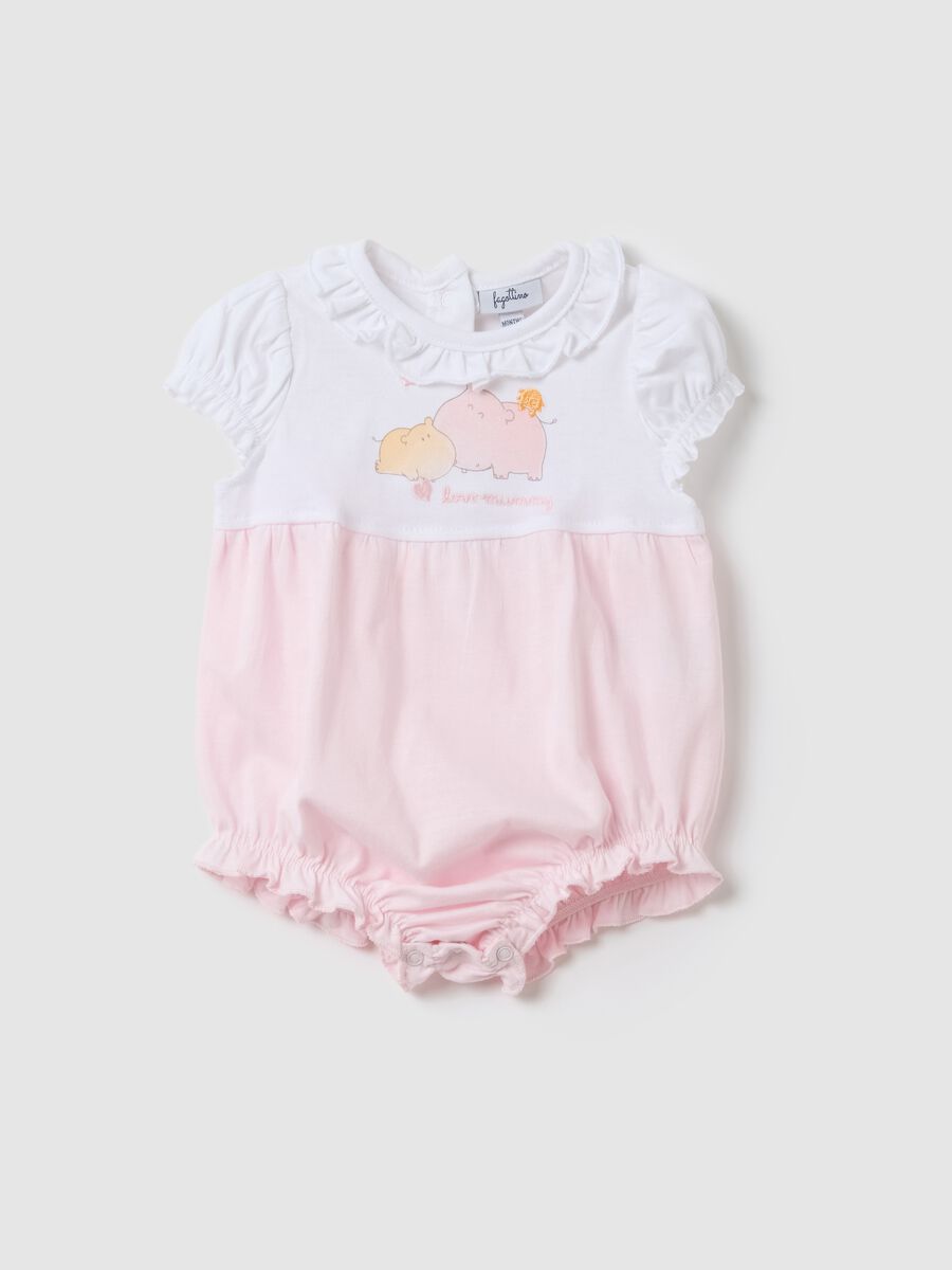 Pink and white romper with Fagottino print_0