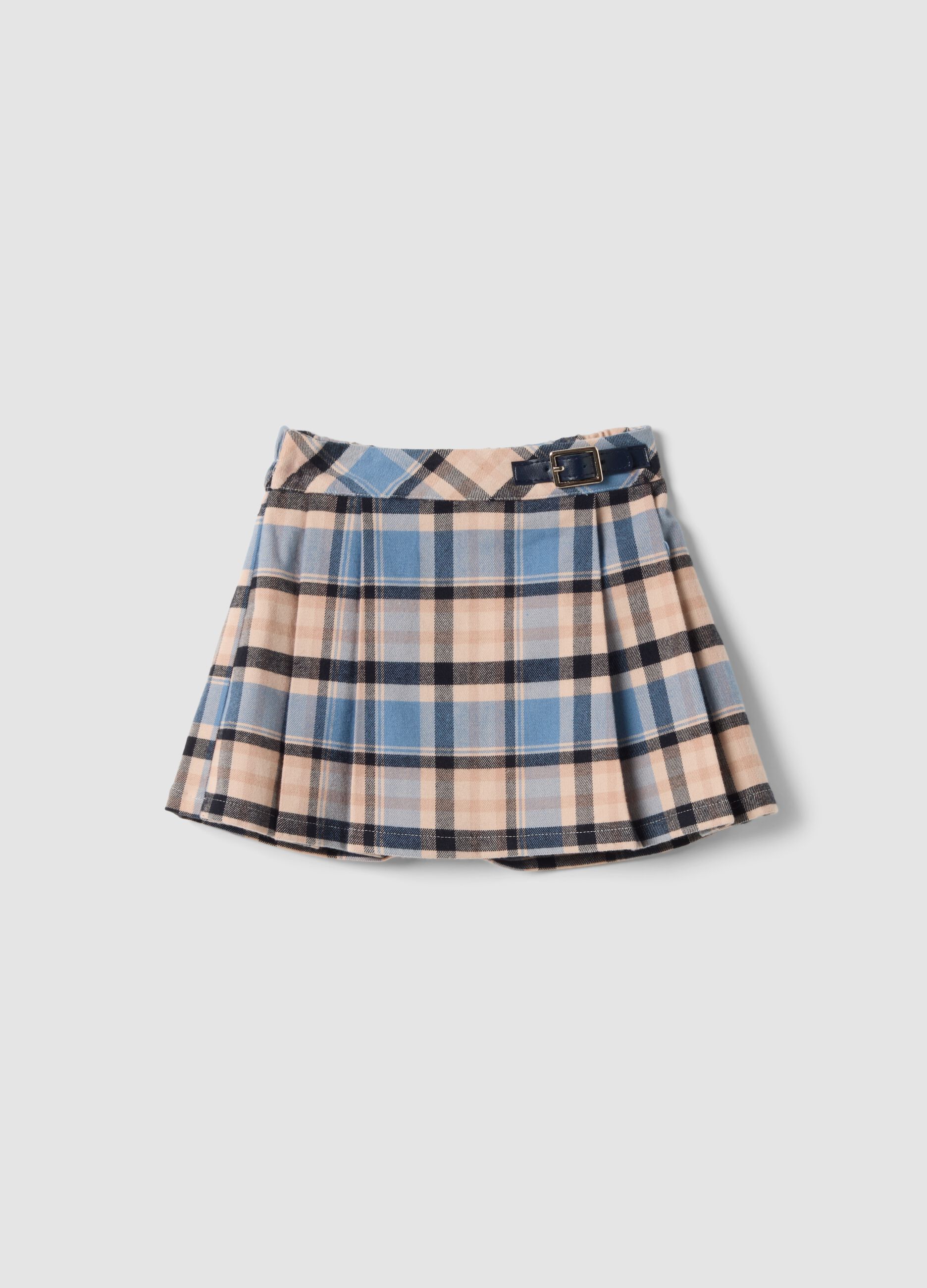 Blue checked stretch viscose skort