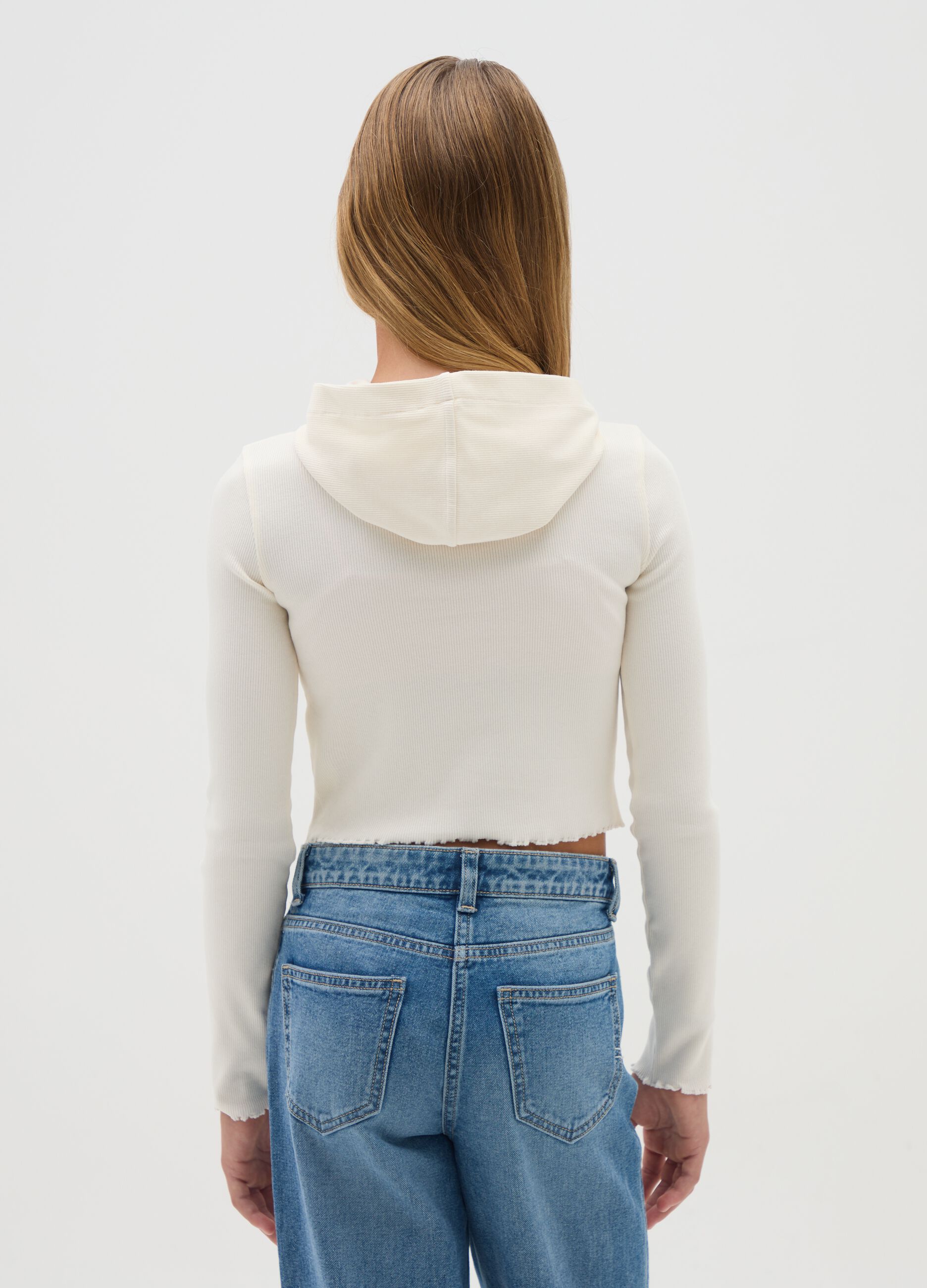 Girls' White Stretch Cotton T-shirt Regular Fit