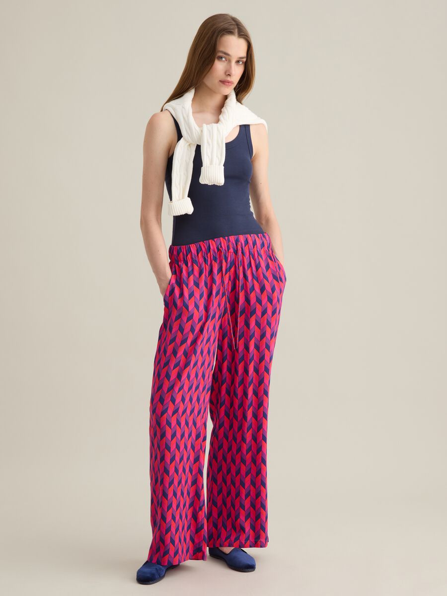 Women's Trousers in Pure Multicolour Viscose Regular Fit_1
