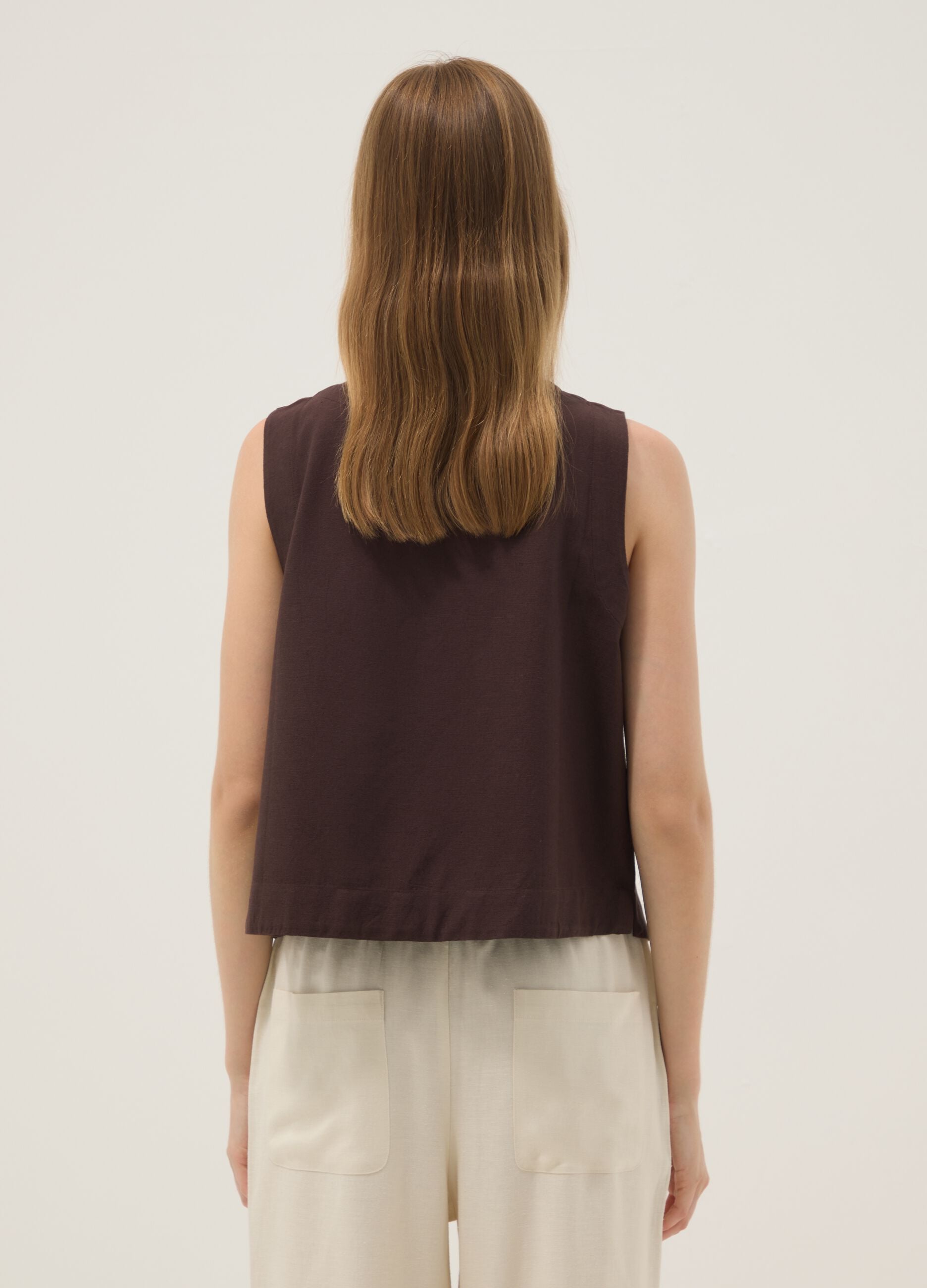 Brown regular-fit top in viscose, cotton and linen blend
