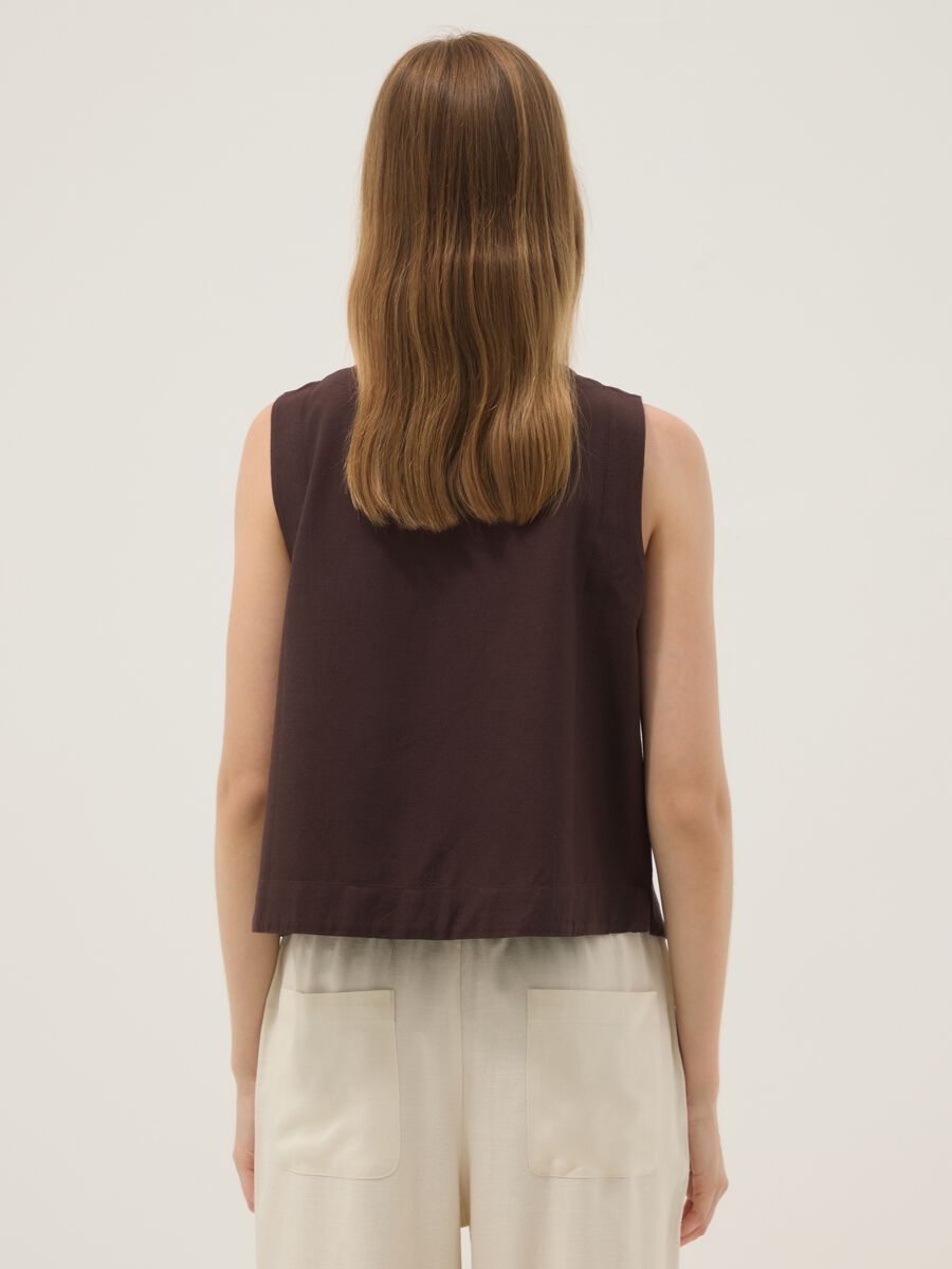 Brown regular-fit top in viscose, cotton and linen blend_3