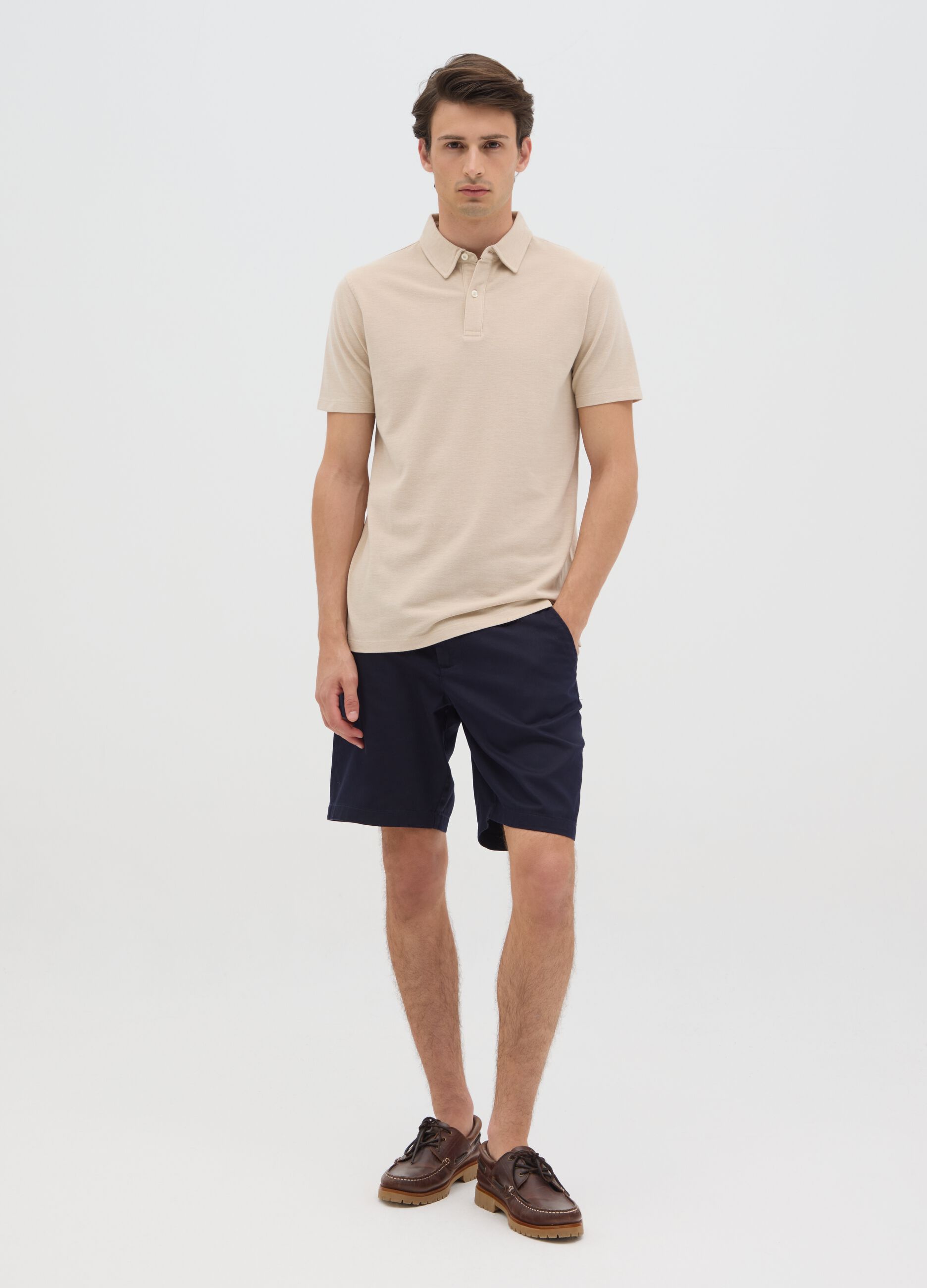 Men's beige regular fit polo shirt in pure cotton