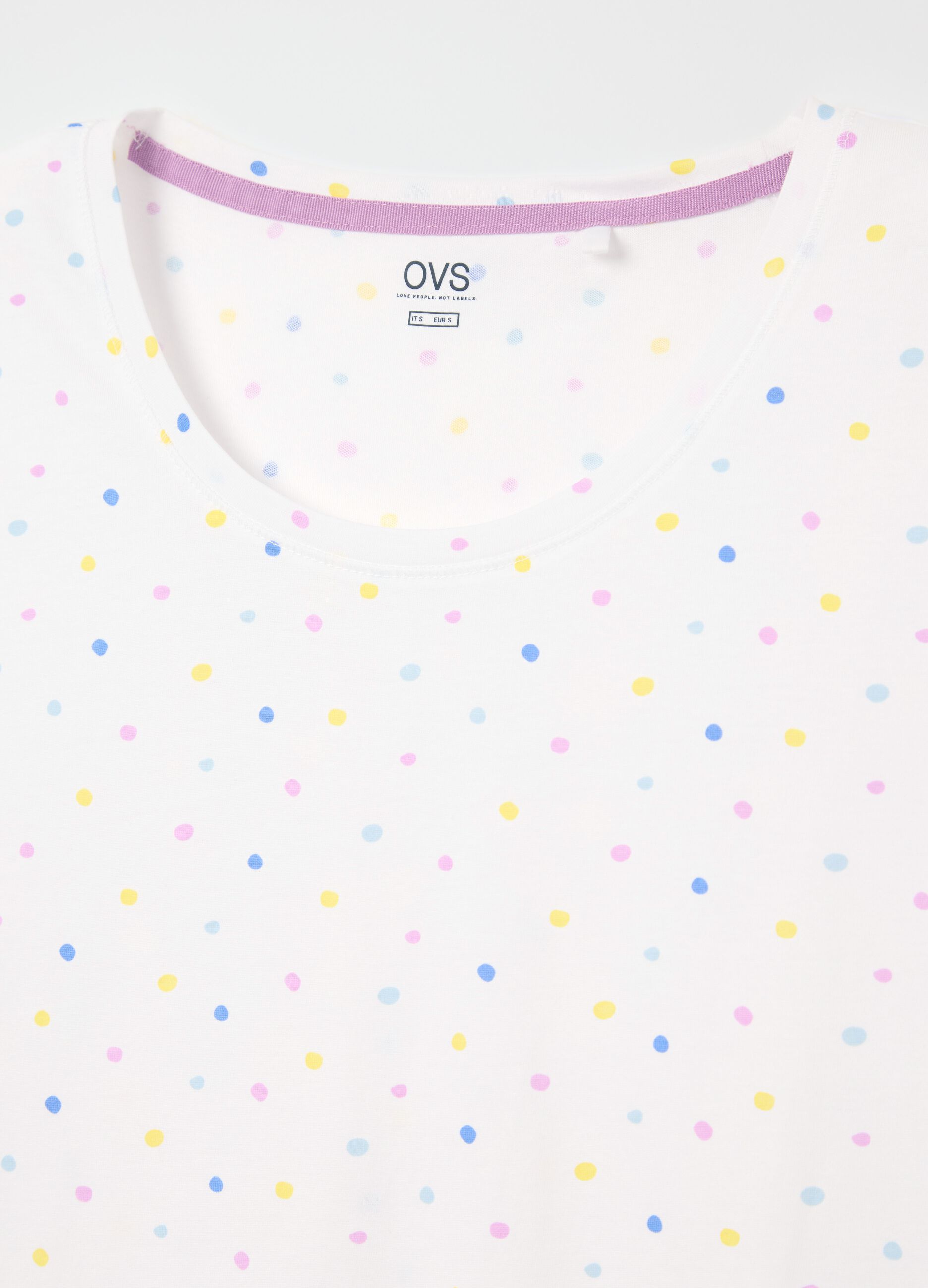 White cotton nightshirt with polka dot pattern