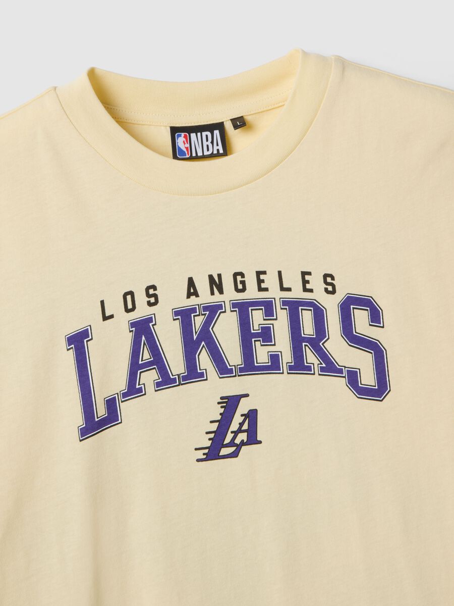 Yellow pure cotton regular fit T-shirt with Lakers print_1