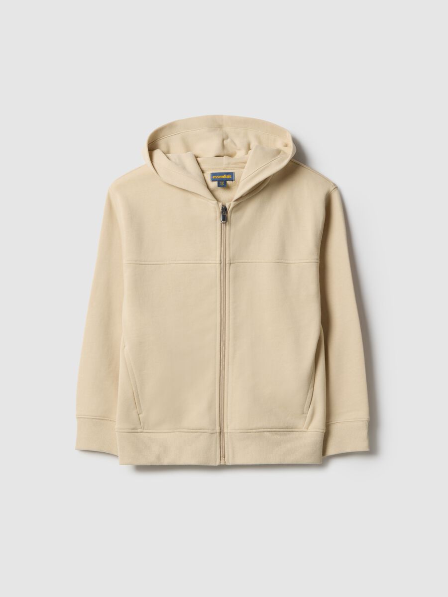 Children's beige hoodie with zip in pure cotton regular fit_0