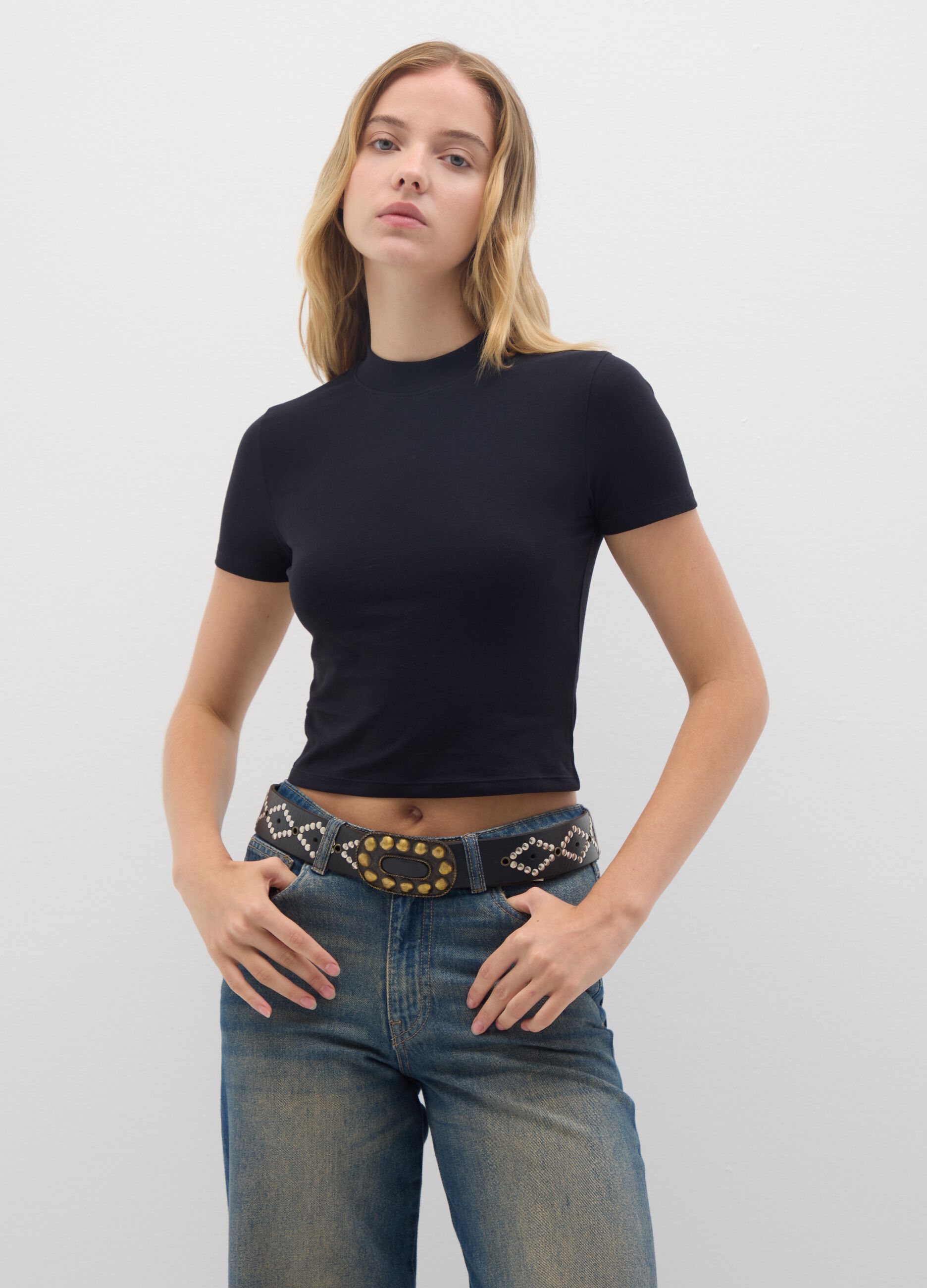 Women's Black Stretch Cotton T-shirt