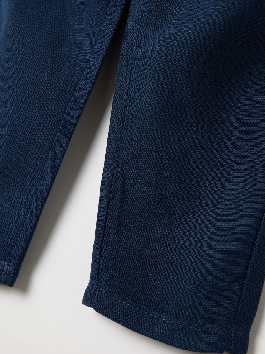 Blue trousers in linen and viscose with drawstring_2