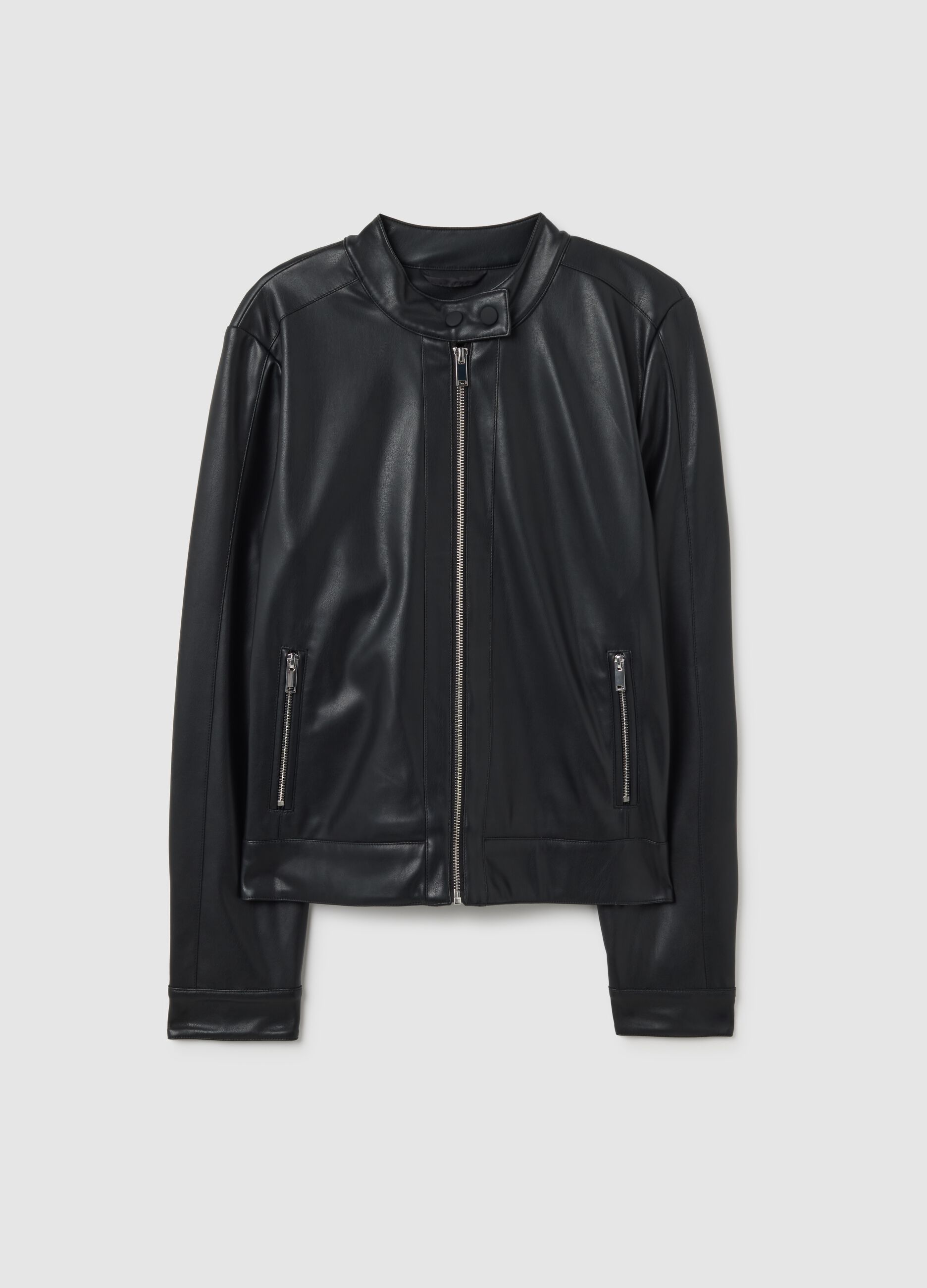 Giubbotto in ecopelle nero regular fit