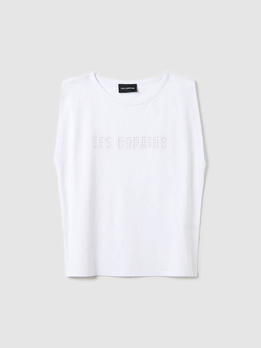 White stretch cotton T-shirt with logo_4