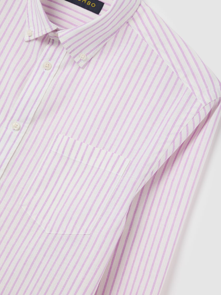 Men's pink and purple striped cotton and linen blend regular fit shirt_5