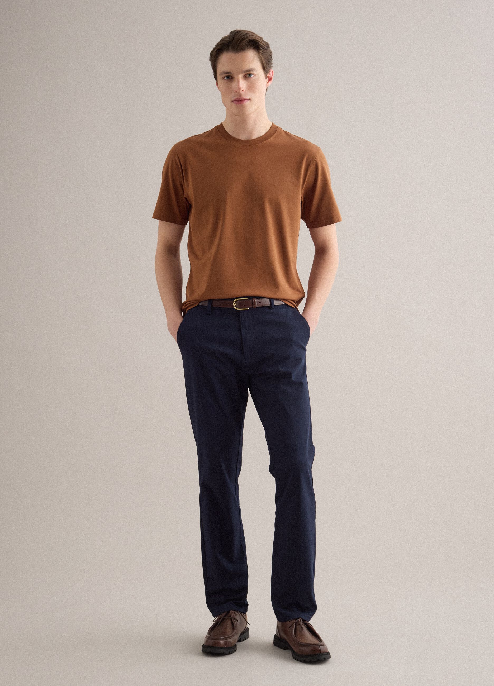 Brown crew neck pure cotton t-shirt relaxed fit
