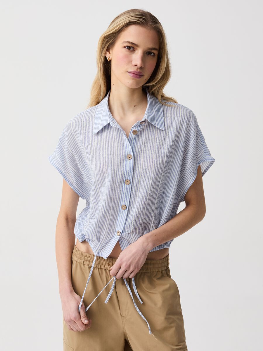 Cotton gauze shirt with drawstring_0