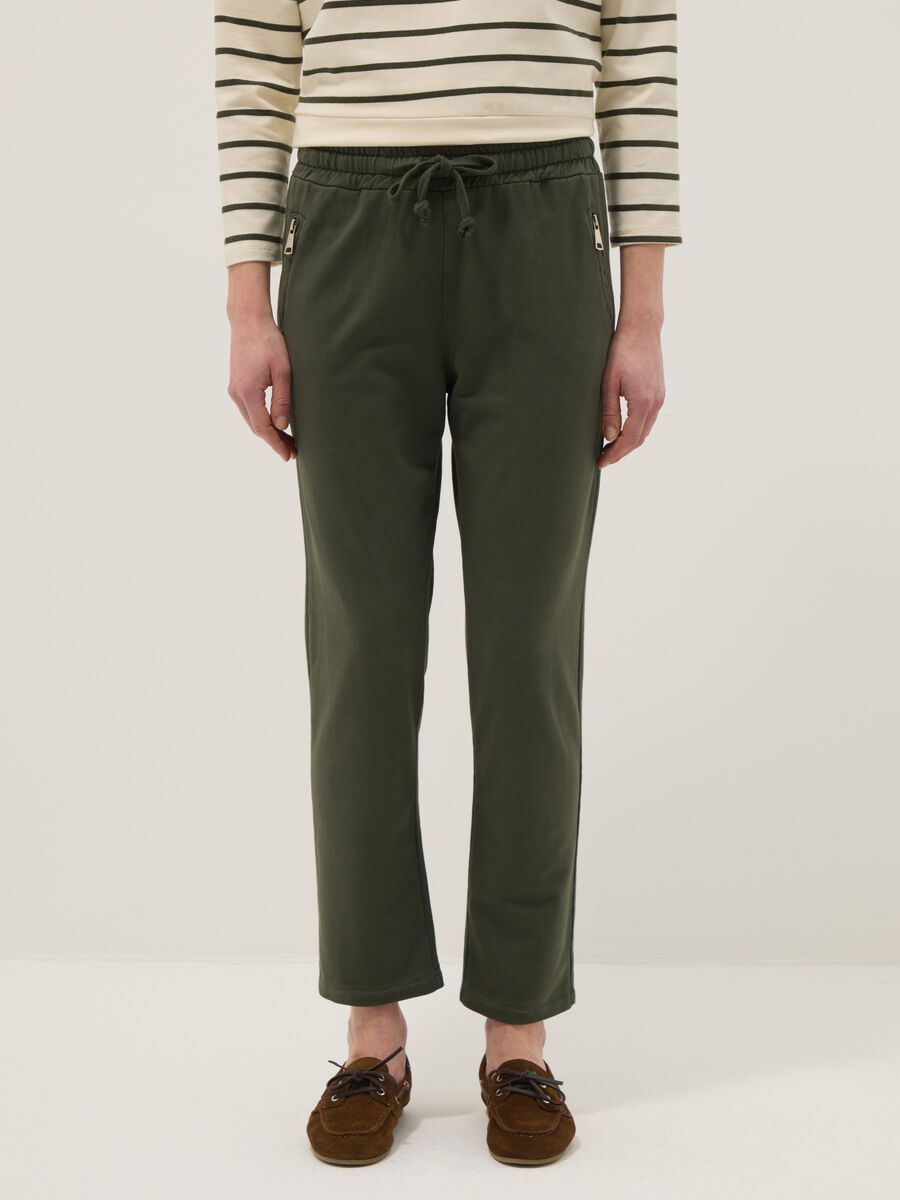Green stretch cotton trousers with regular fit_1