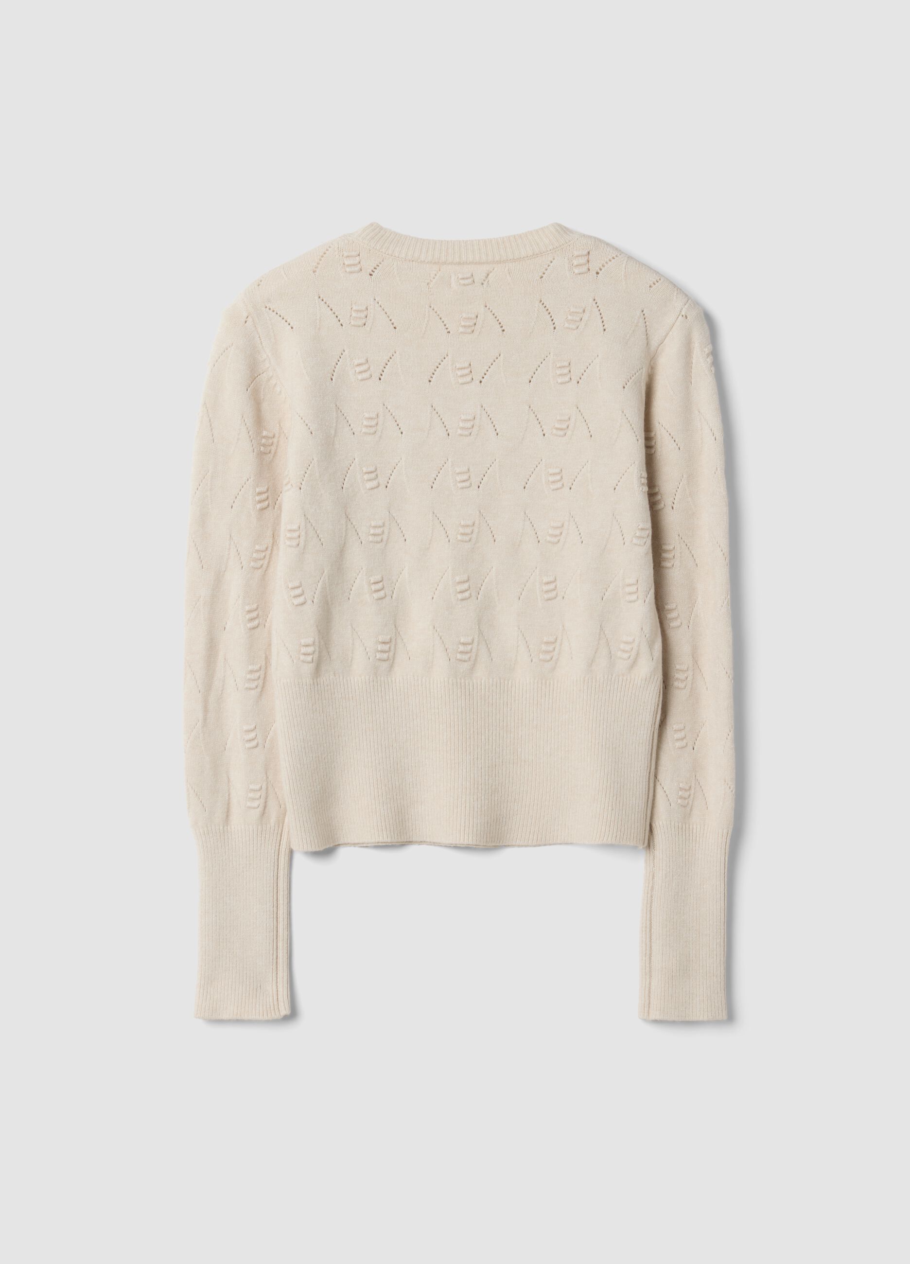 Beige openwork viscose-blend jumper, regular fit