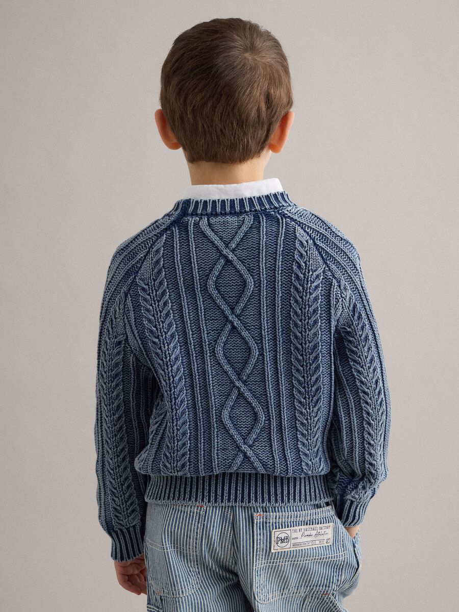 Maglione in puro cotone blu da bambino regular fit con design a maglia_2