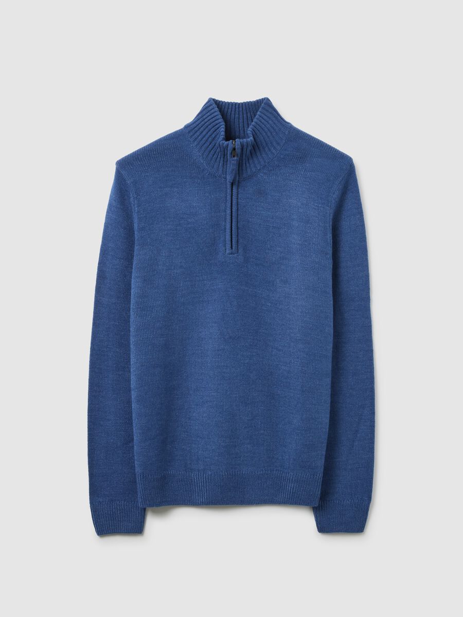 Blue high-neck regular fit jumper with short zip_4