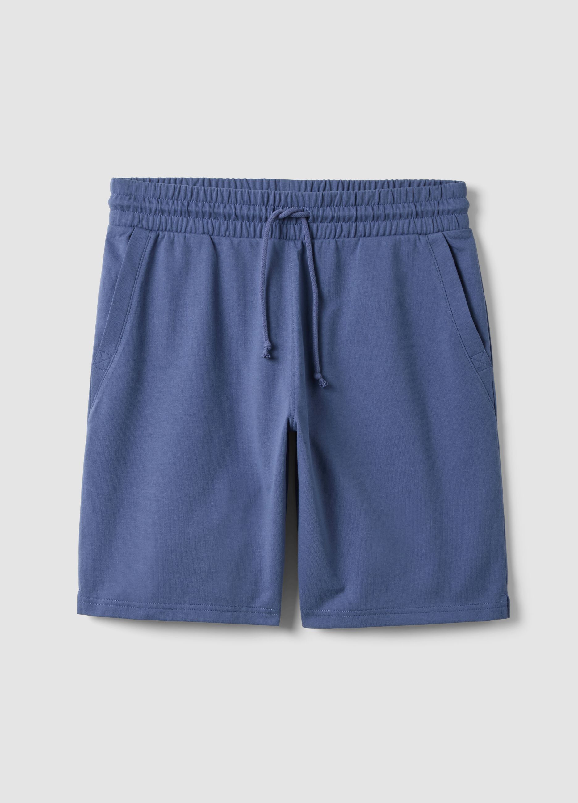 Blue cotton blend regular fit shorts